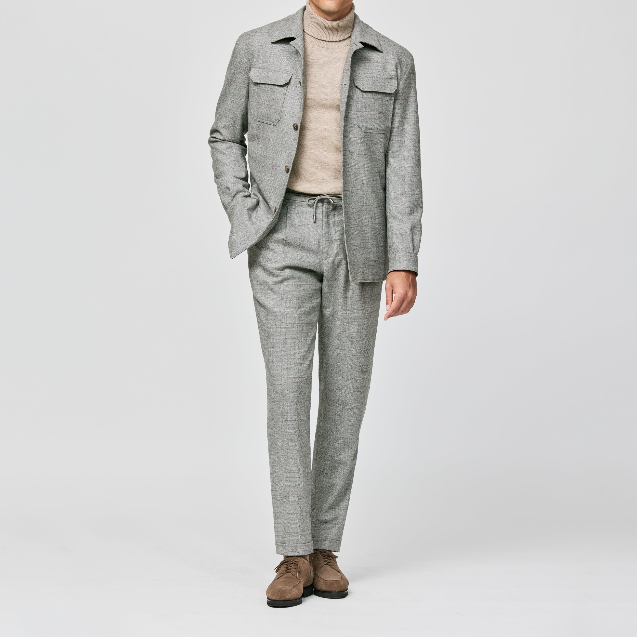 Grey Stretch Wool Glen Plaid w/ Light Pink Overcheck Suit