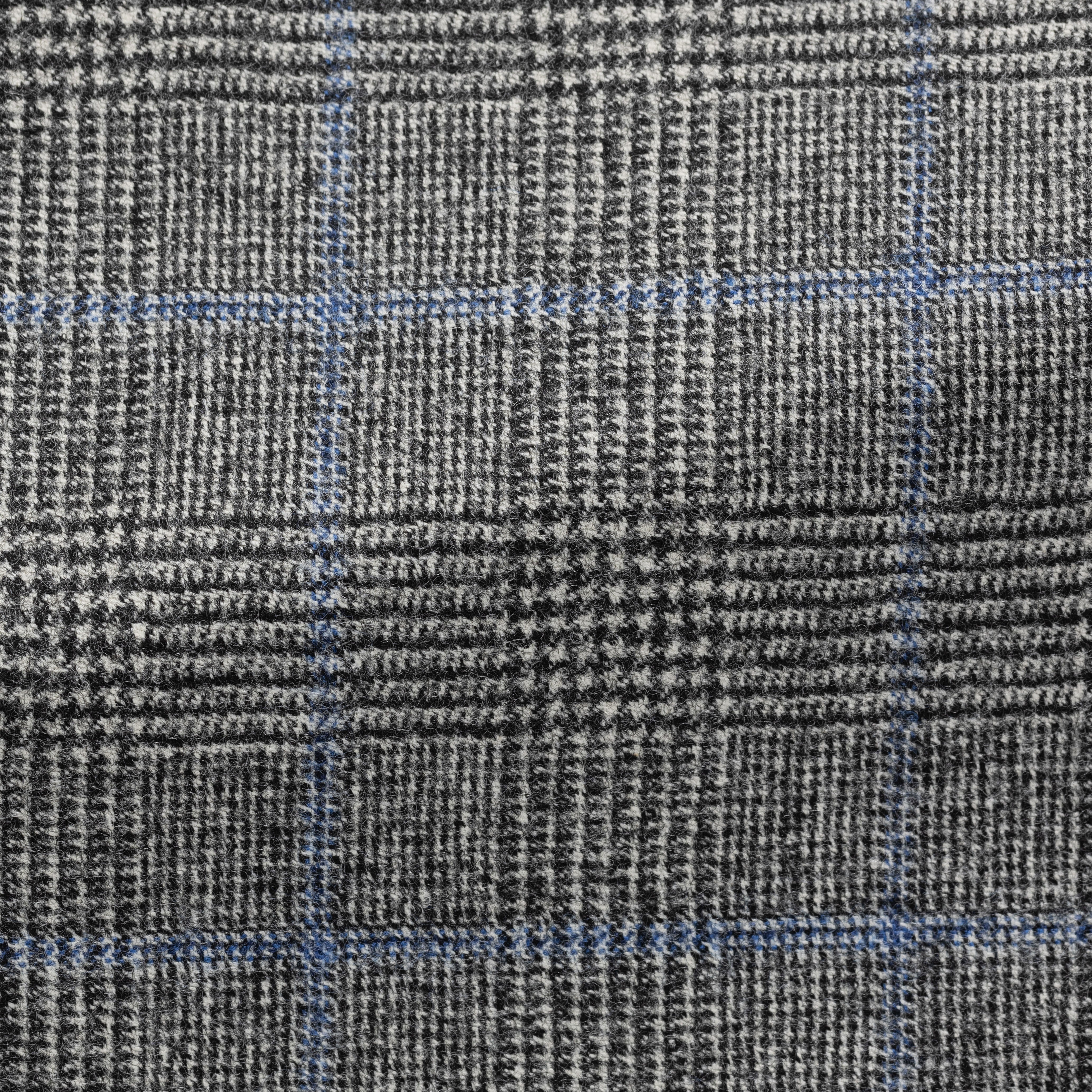 Black-White Wool-Cashmere Glen Plaid w/ Cobalt Blue Windowpane Suit