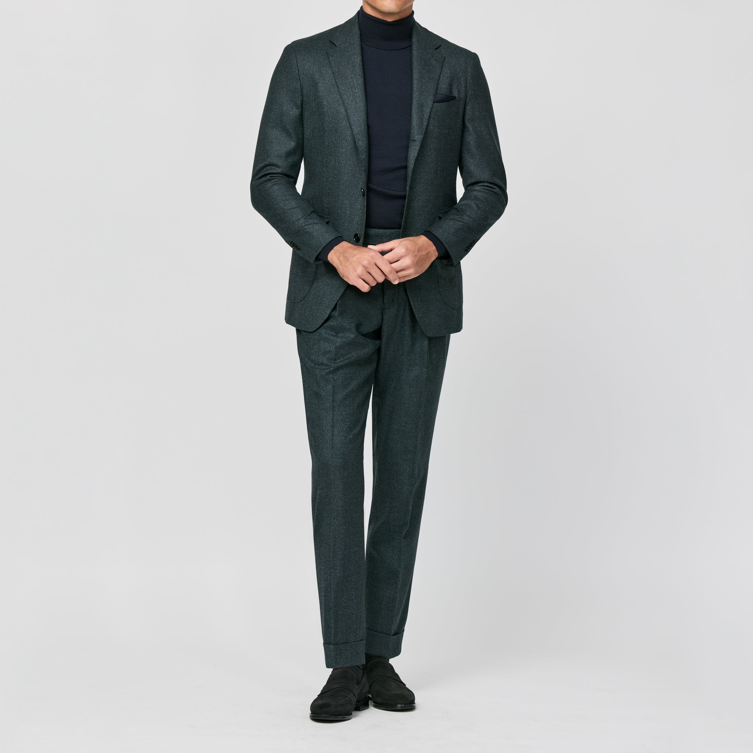 Bottle Green S120 Natural Stretch Wool Micro-Houndstooth Suit