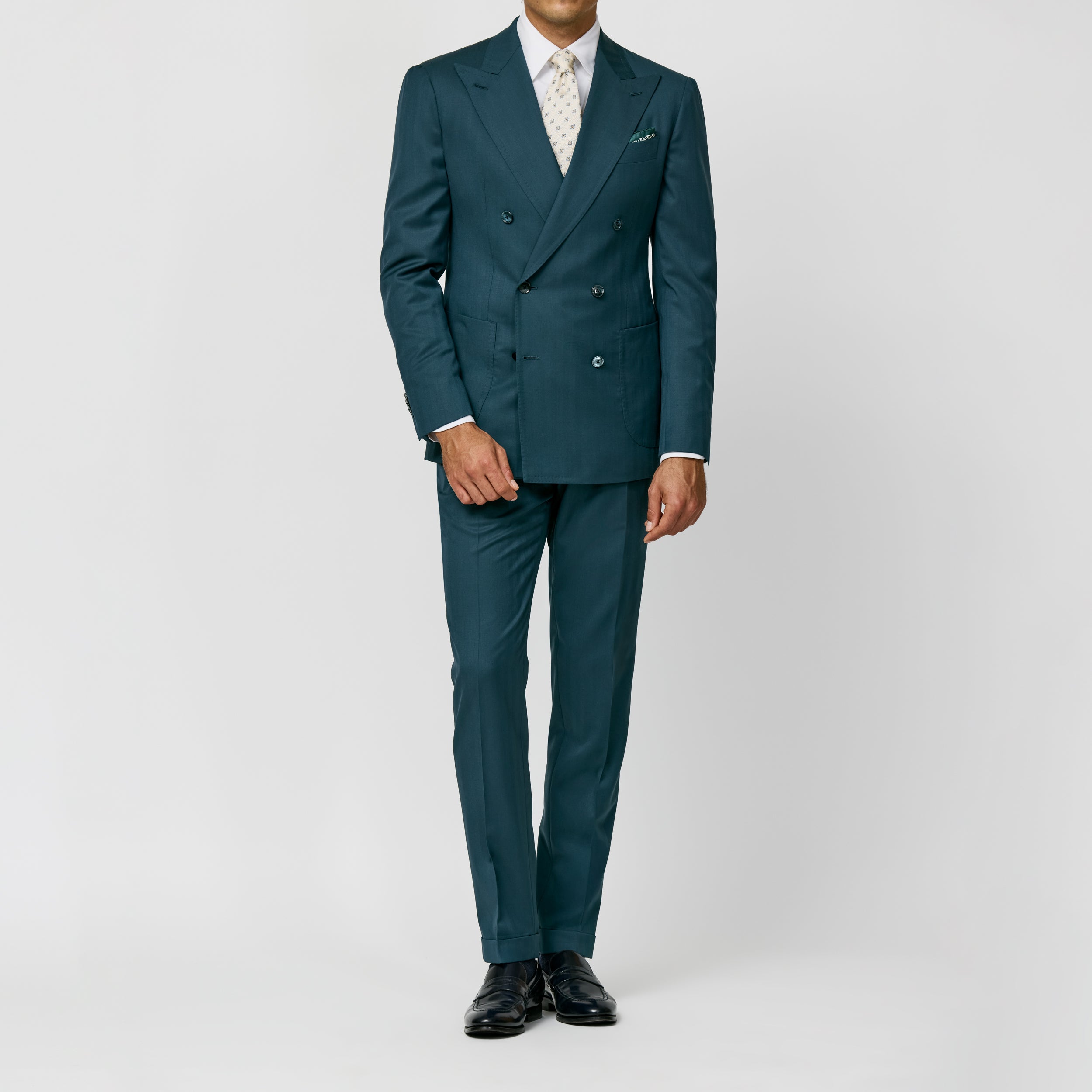 Petrol S130 Natural Bi-Stretch Wool Solaro Herringbone Suit