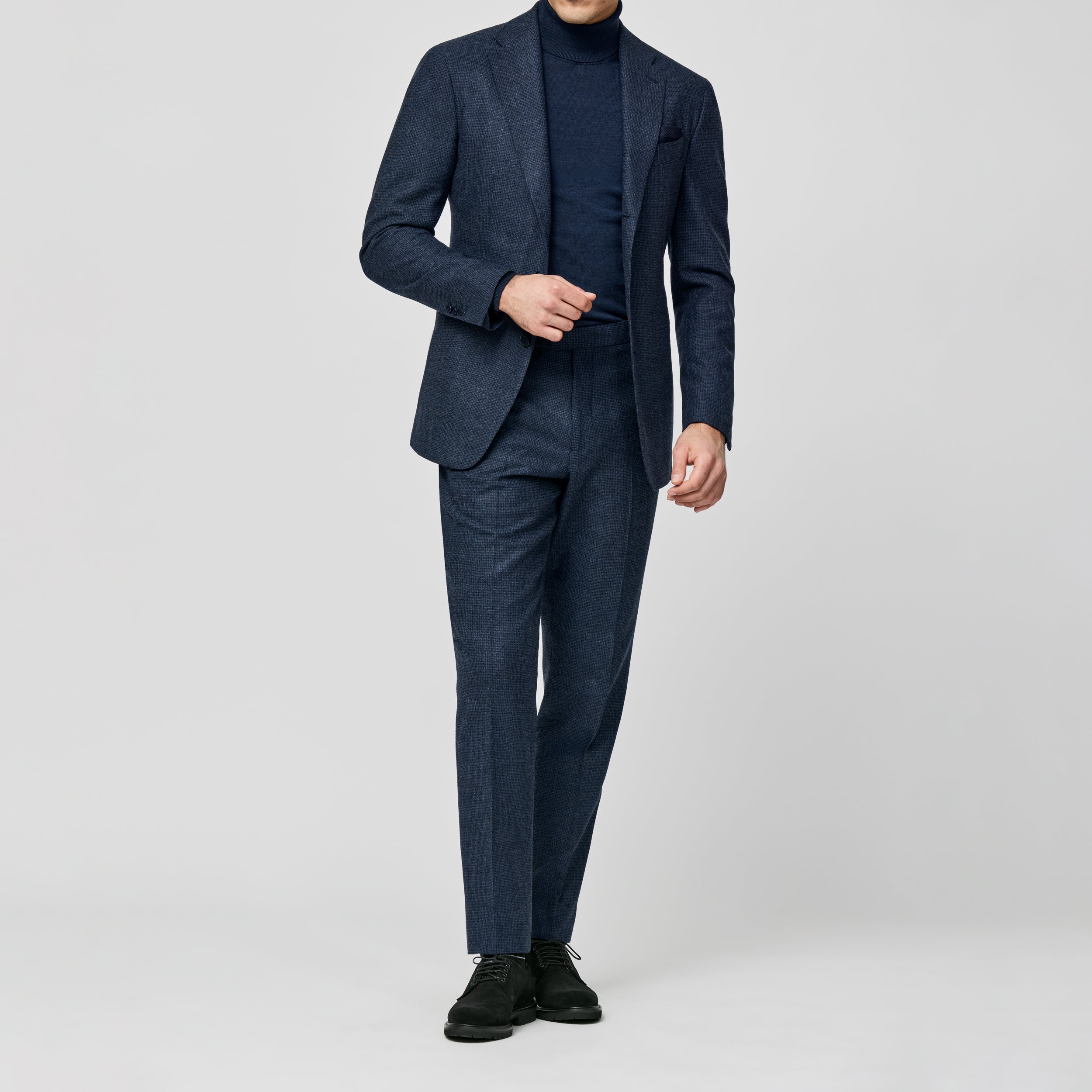 Midnight-Stone Blue Stretch Wool Micro-Houndstooth Suit