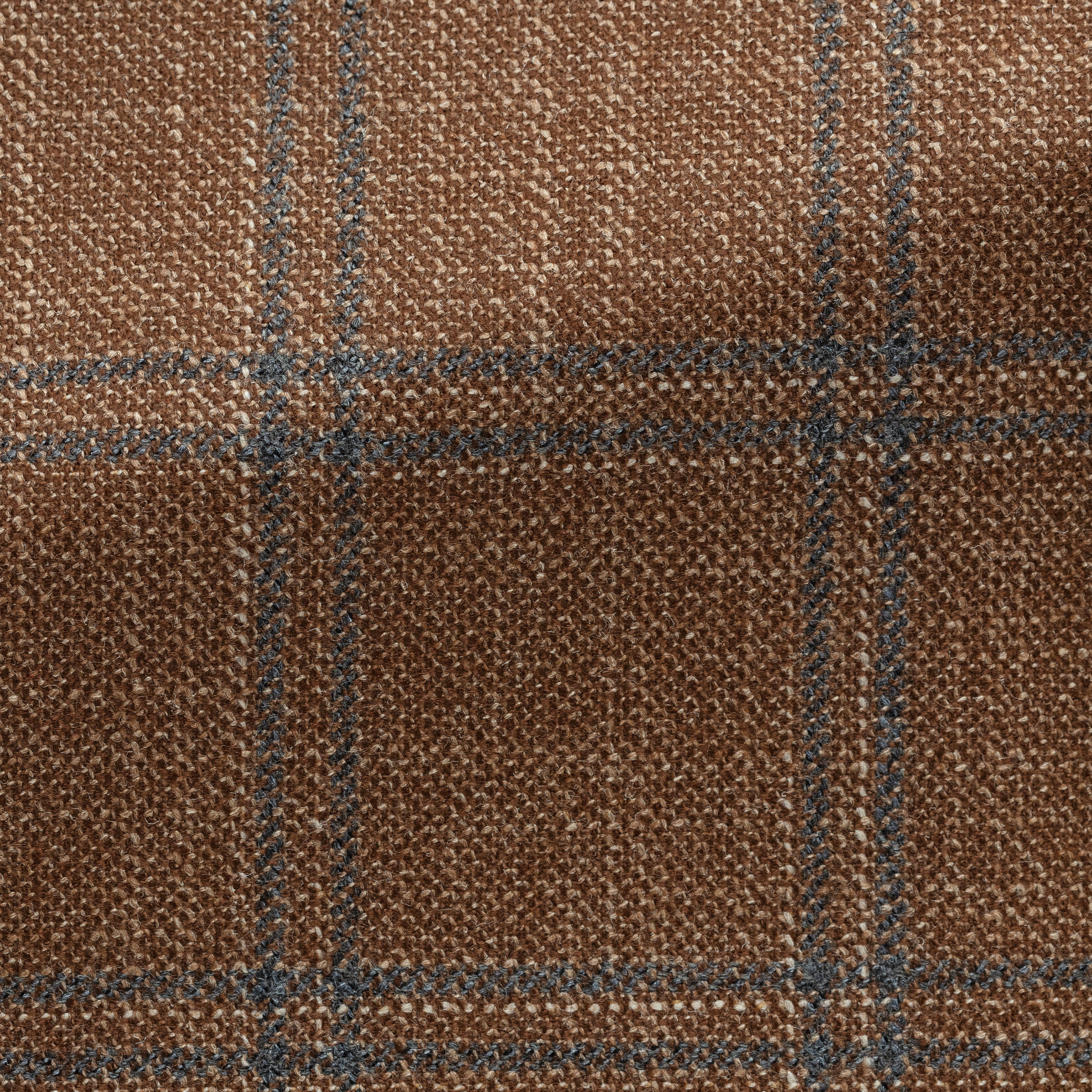 Cinnamon Wool-Silk-Cashmere Sharkskin w/ Medium Blue Double Windowpane Jacket