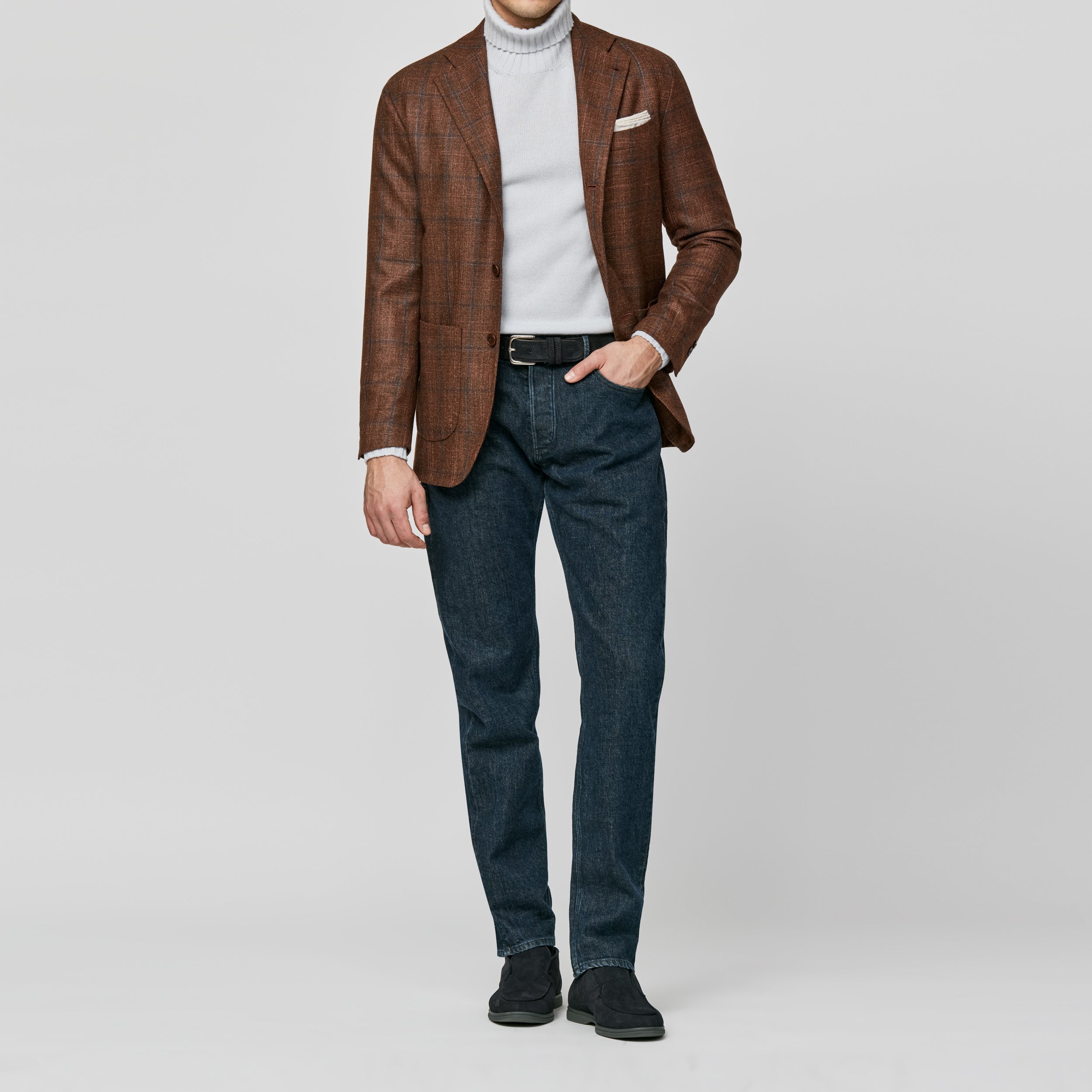 Mahogany Brown Wool-SilkCashmere w/ Blue Windowpane Jacket