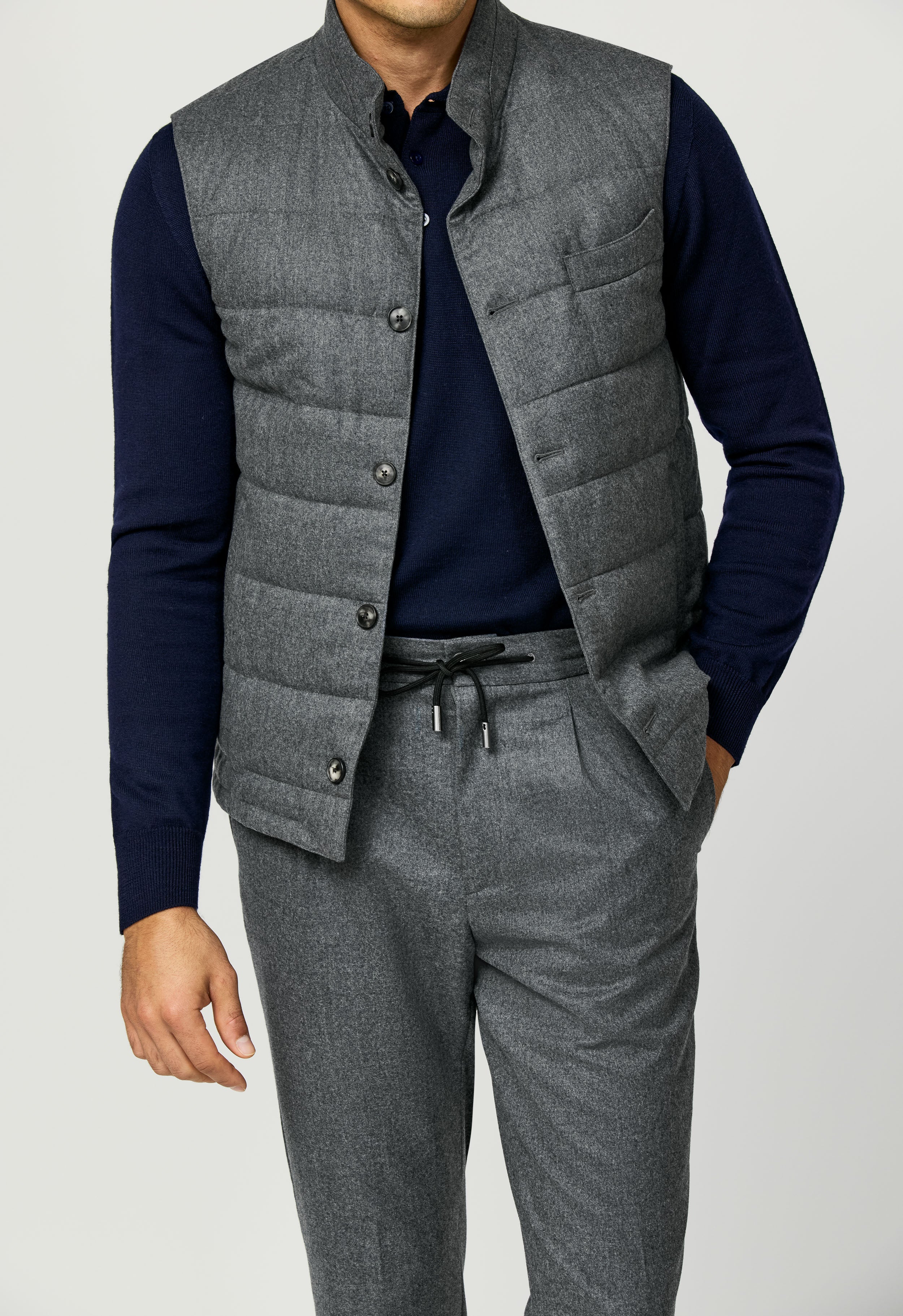 Heathered Grey S120 Natural Stretch Quilted Wool Flannel Vest