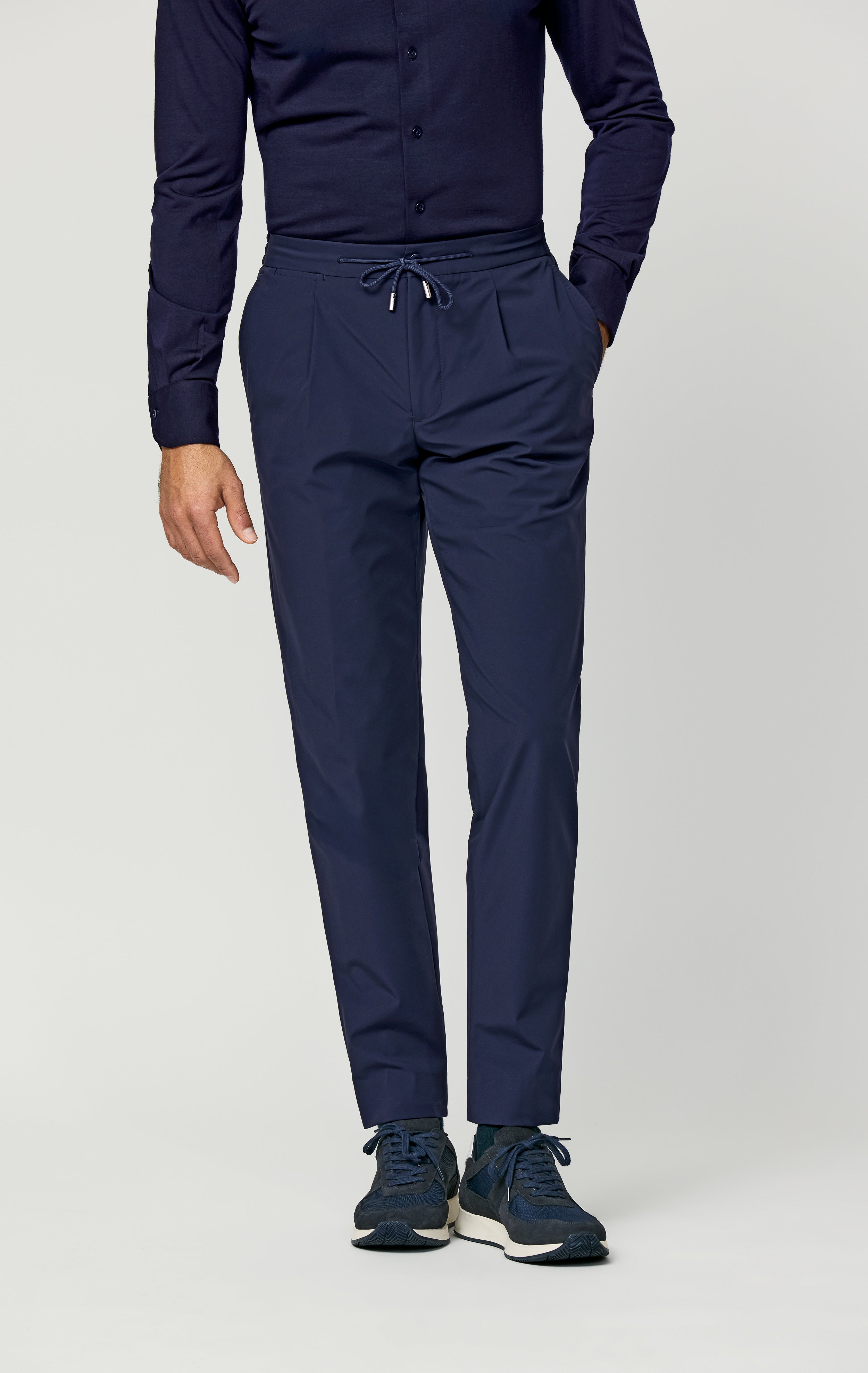 Midnight Blue Stretch WaterRepellent Technical Fabric Trousers