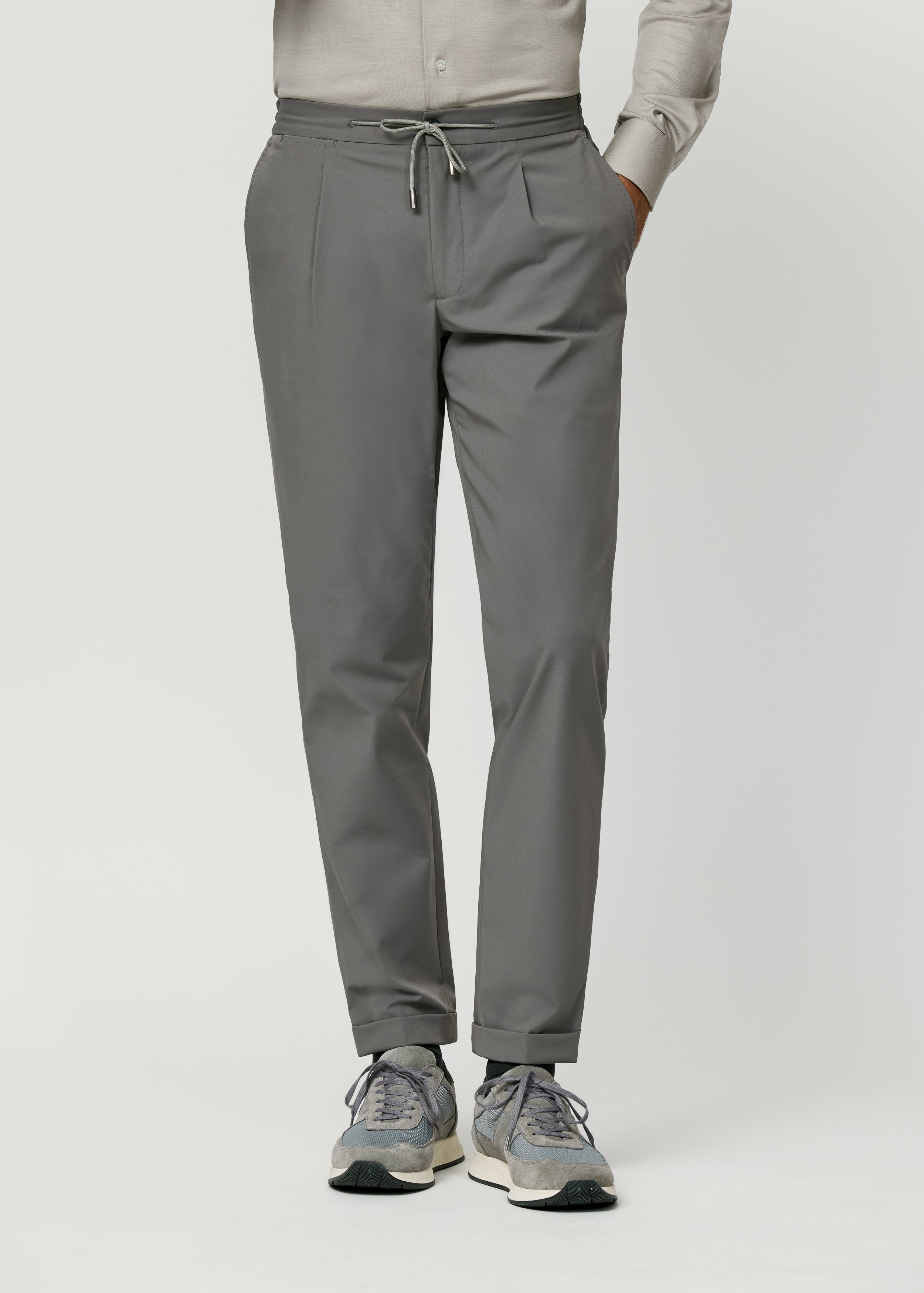 Steel Grey Stretch WaterRepellent Technical Fabric Trousers