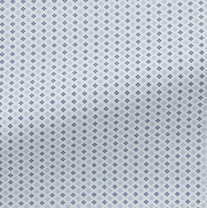 White High-Stretch Performance Knit W/ Mixed-Blue Micro-Design Shirt
