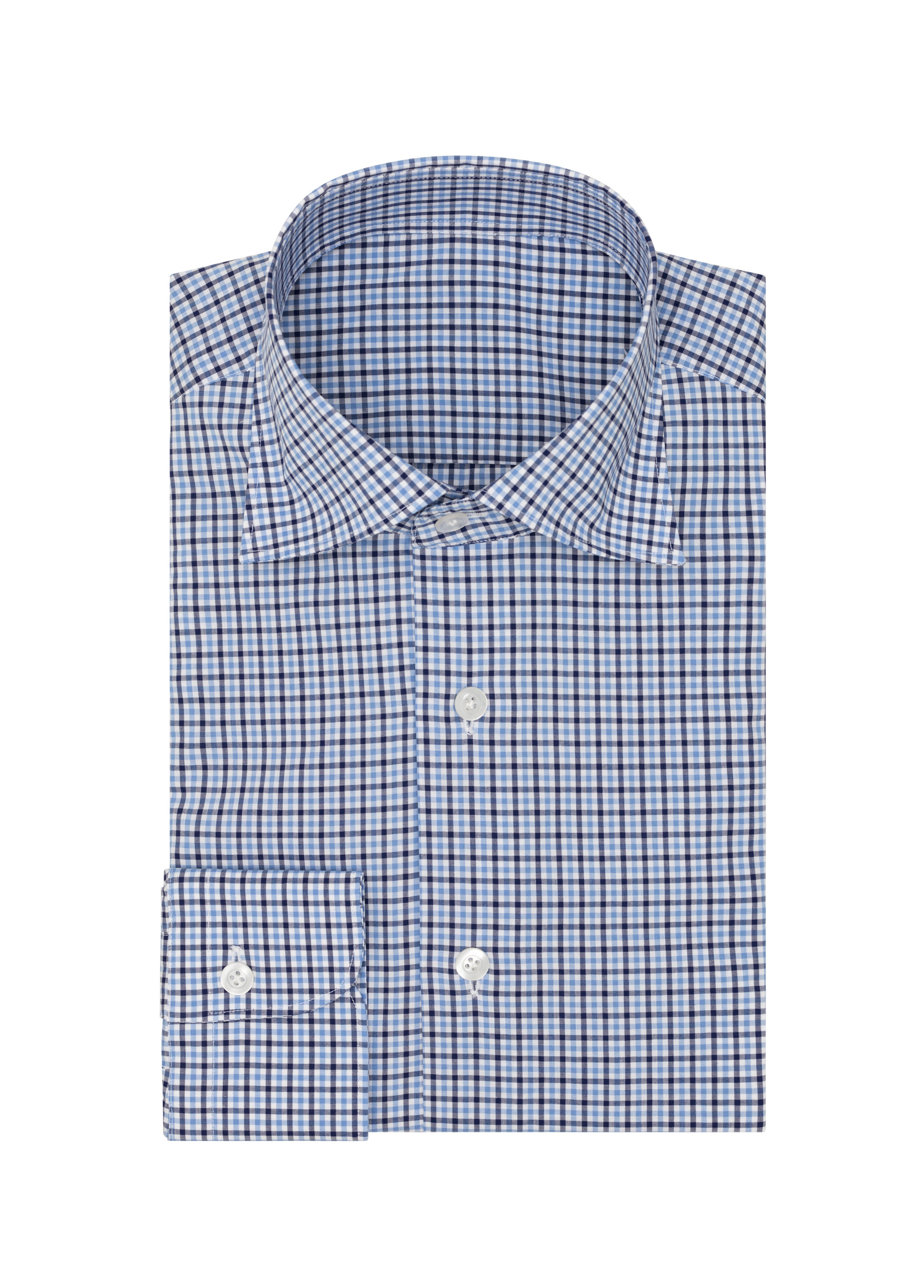 White Cotton Poplin W/ Mixed Blue Tattersall Check Shirt