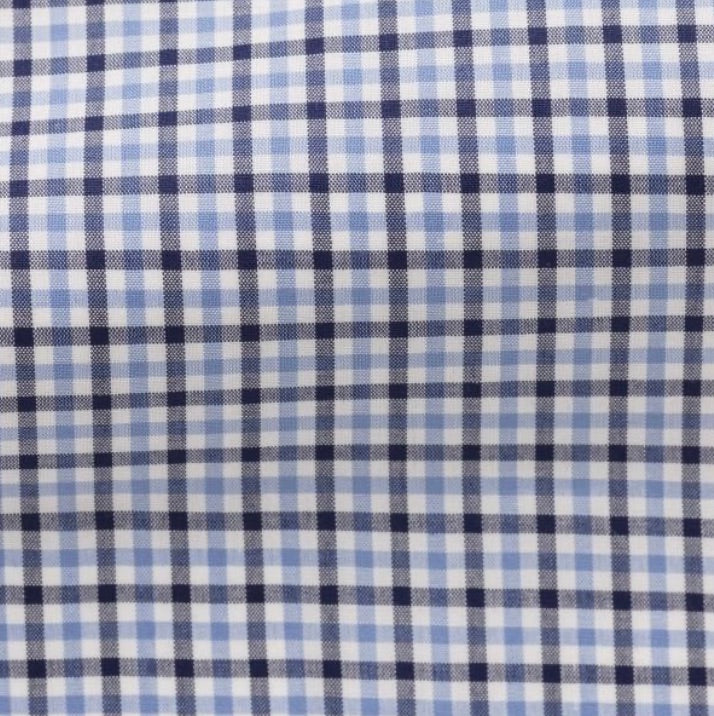 White Cotton Poplin W/ Mixed Blue Tattersall Check Shirt