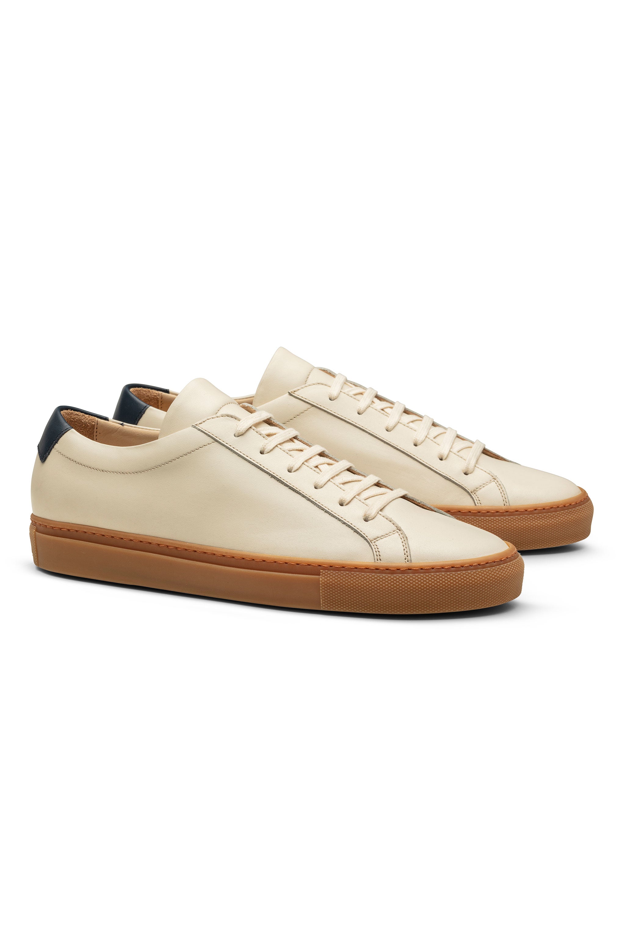 Off-White Calf Gum Sole w/ Blue Back piece Low Sneaker