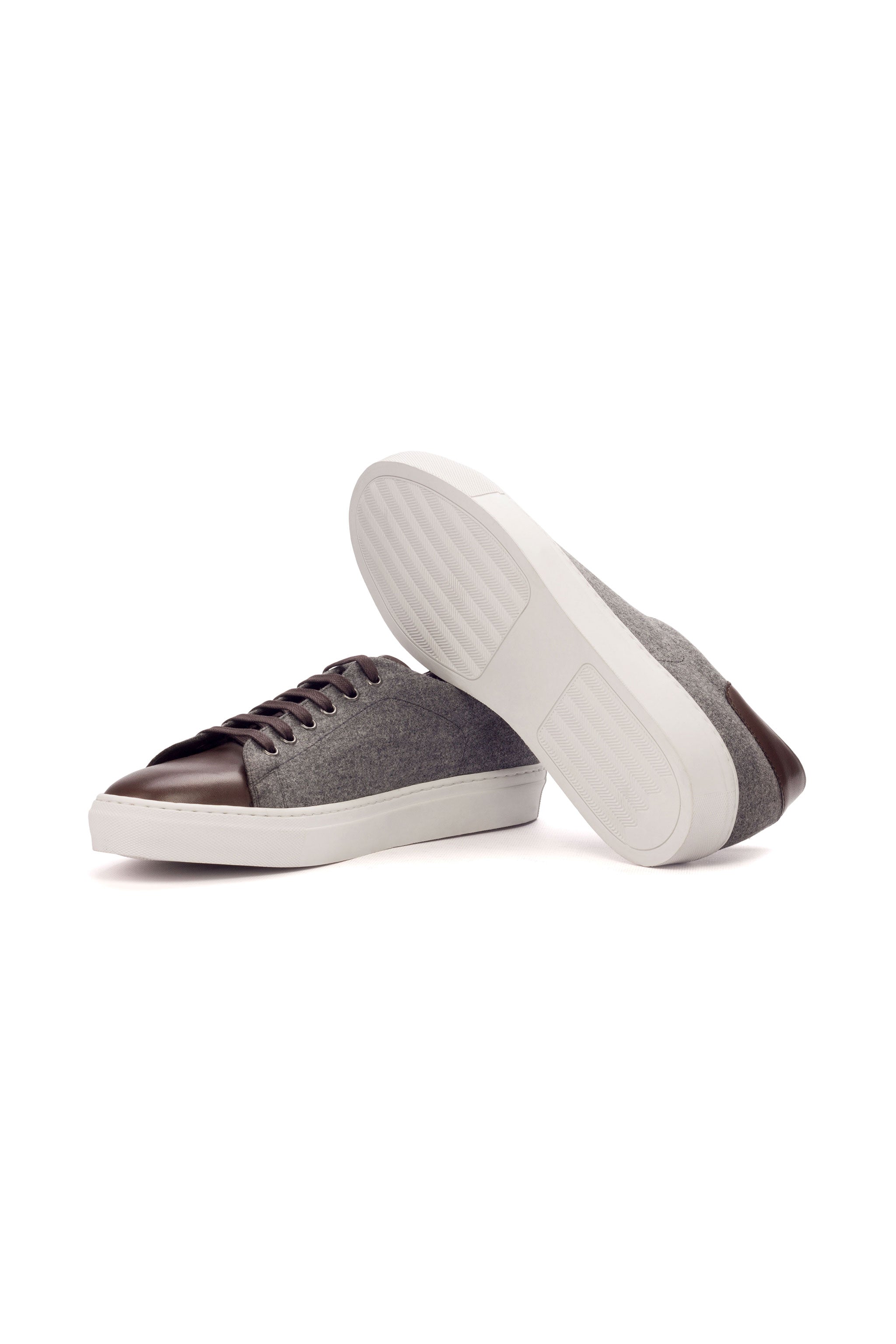 Flannel Light Grey W/ Brown Calf Trainer Sneaker