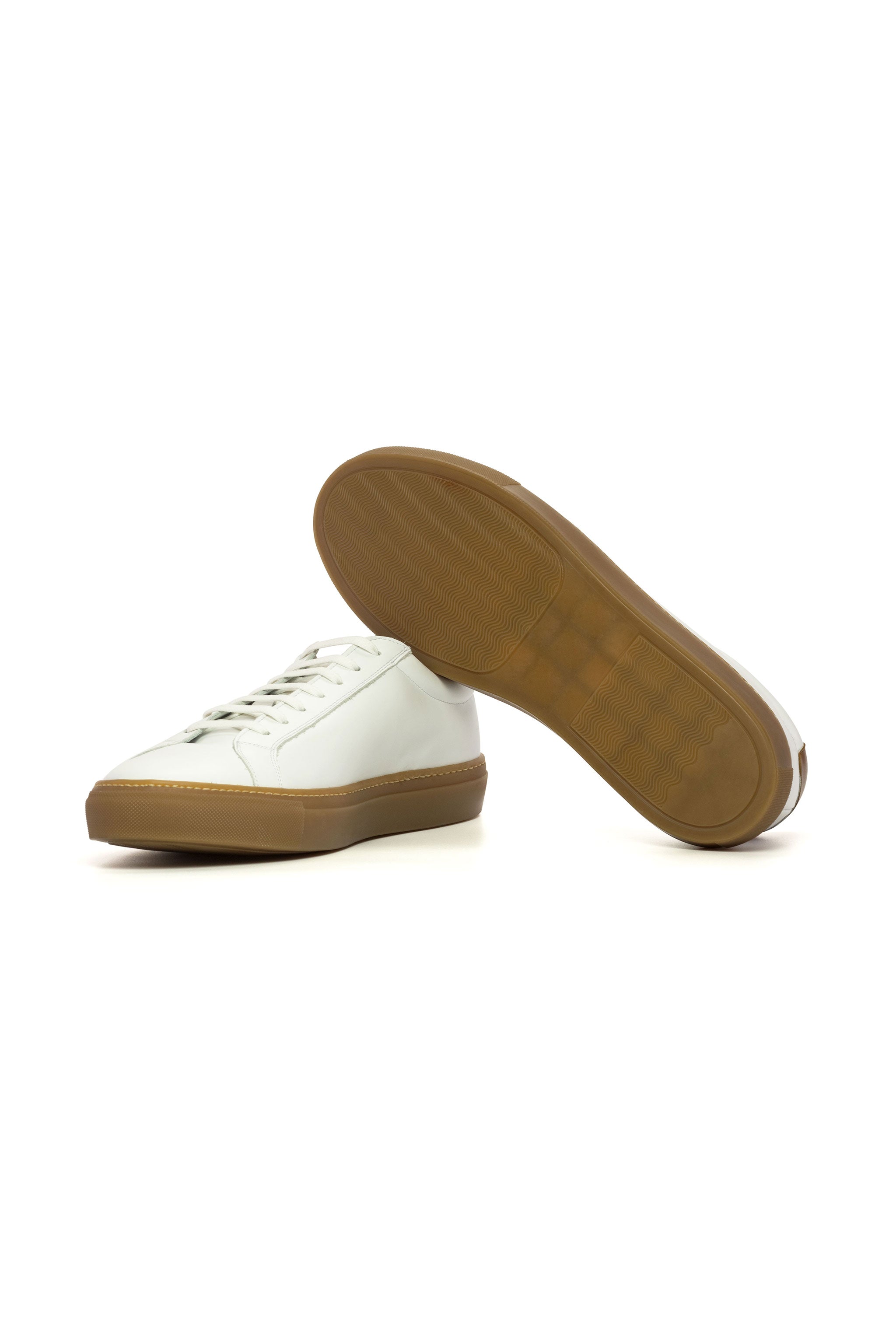 White Nappa + Cognac Painted Calf Classic Low Sneaker