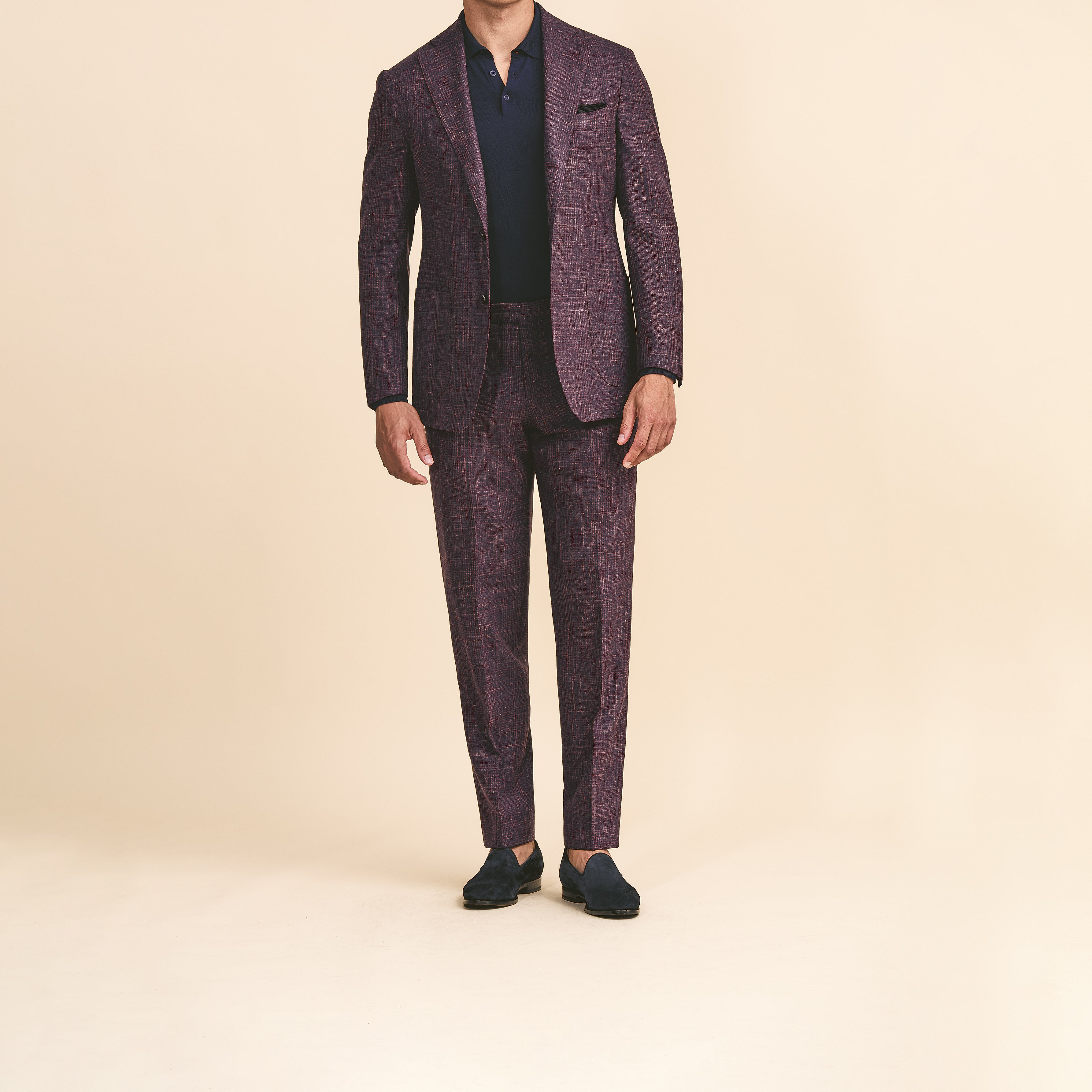 Plum Wool-Silk-Linen w/ Navy Glen Plaid Suit