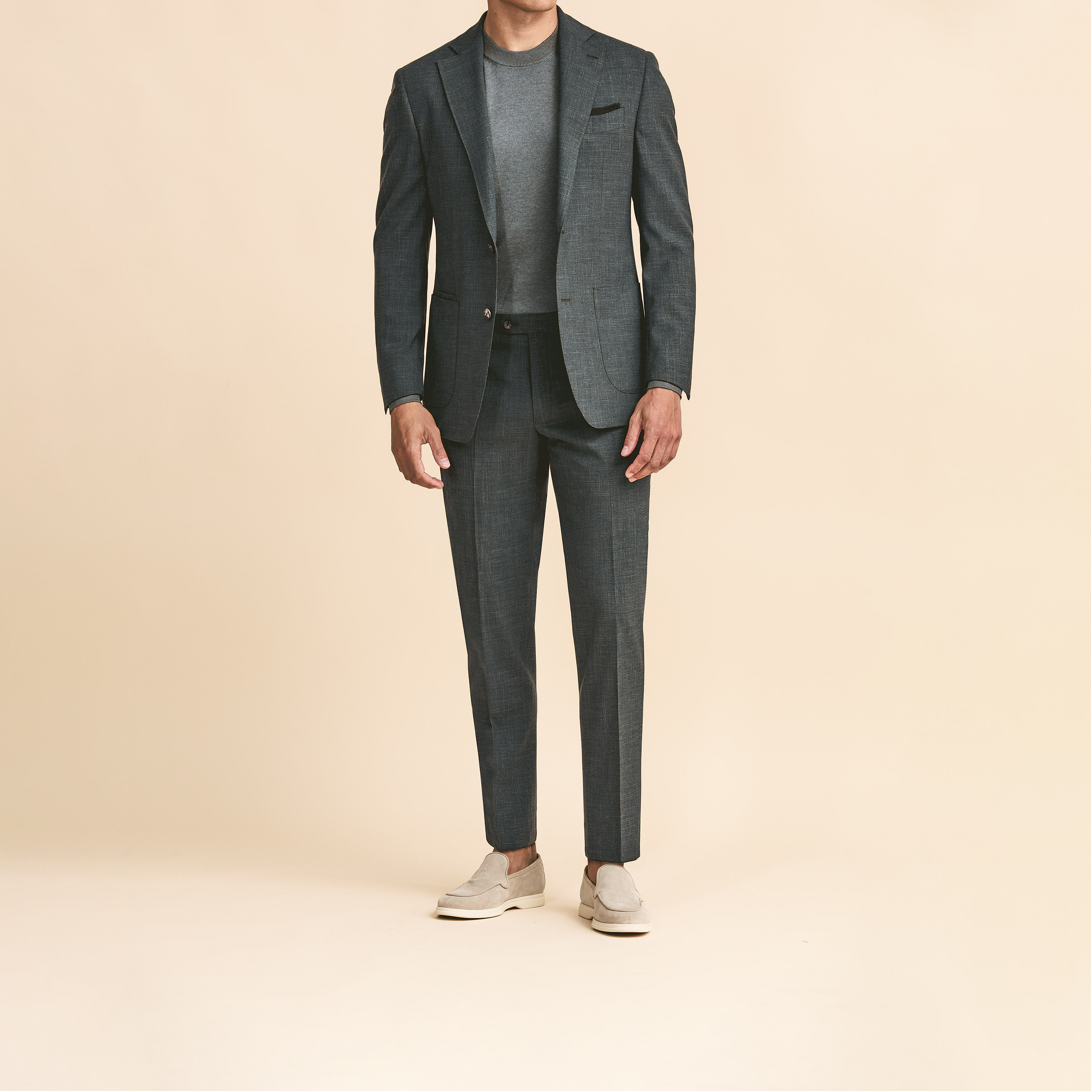 Dark Blue-Green Stretch WoolSilk-Linen Suit