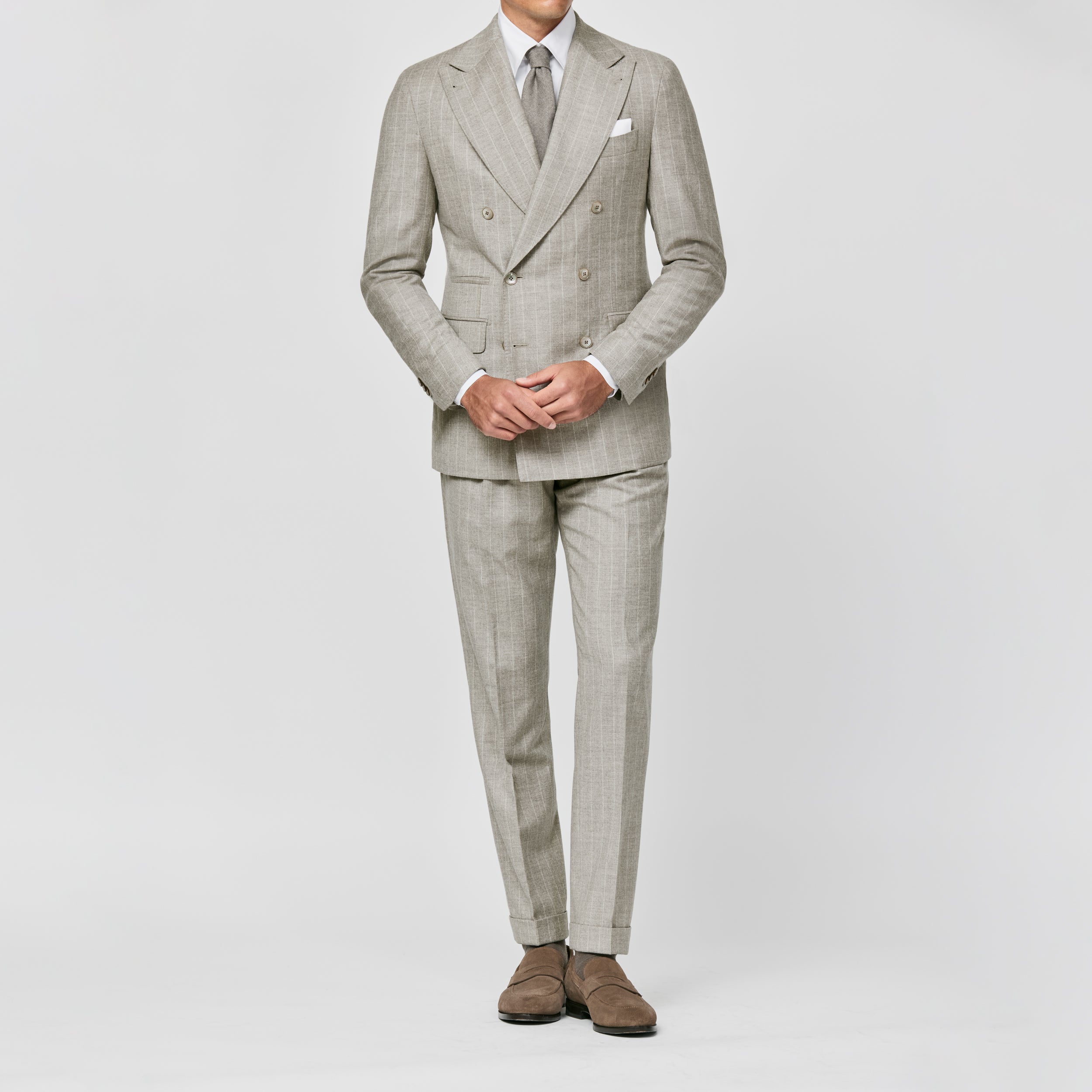 Taupe Wool-Cashmere w/ Chalk Stripe Suit