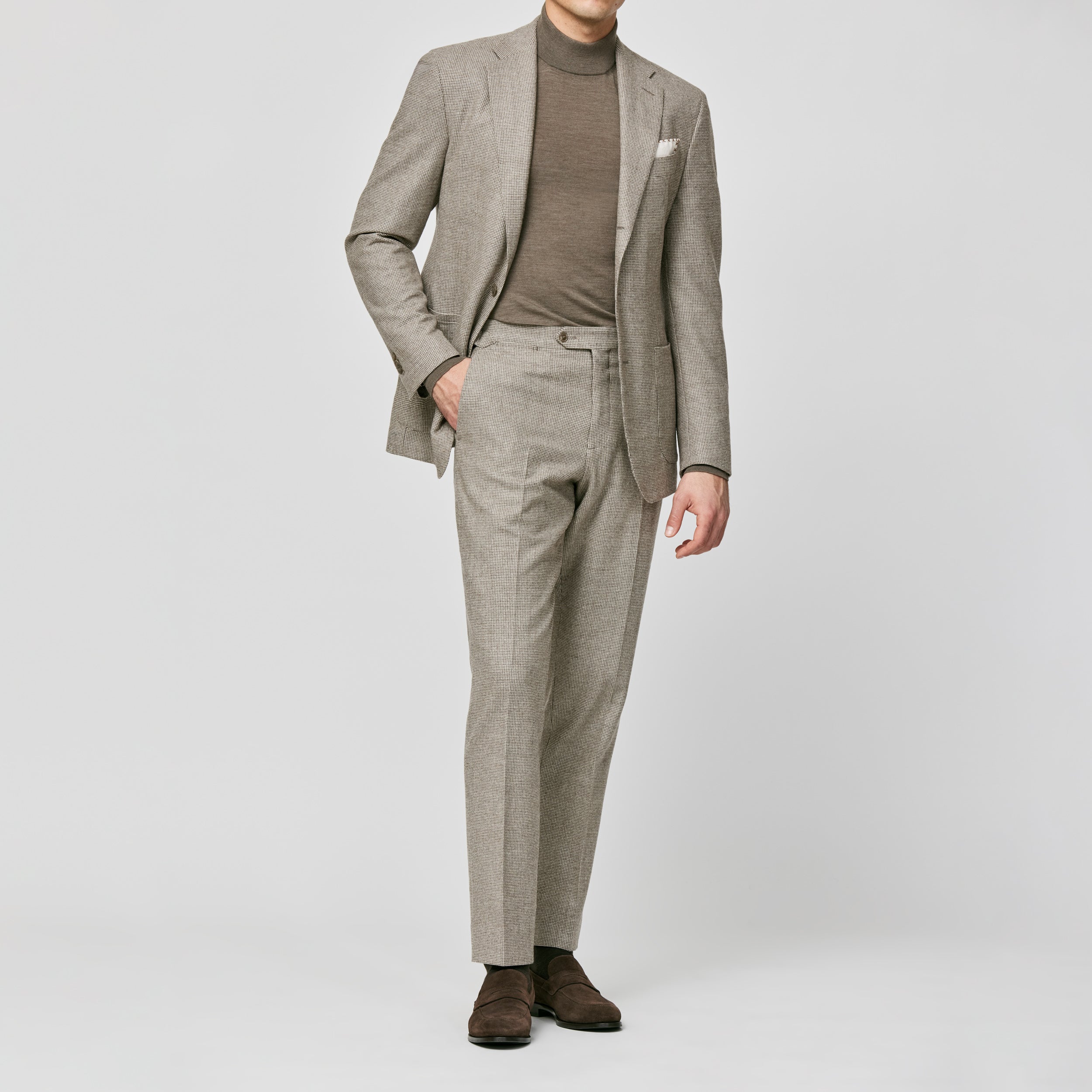 Taupe-Ivory Stretch Wool MicroHoundstooth Suit