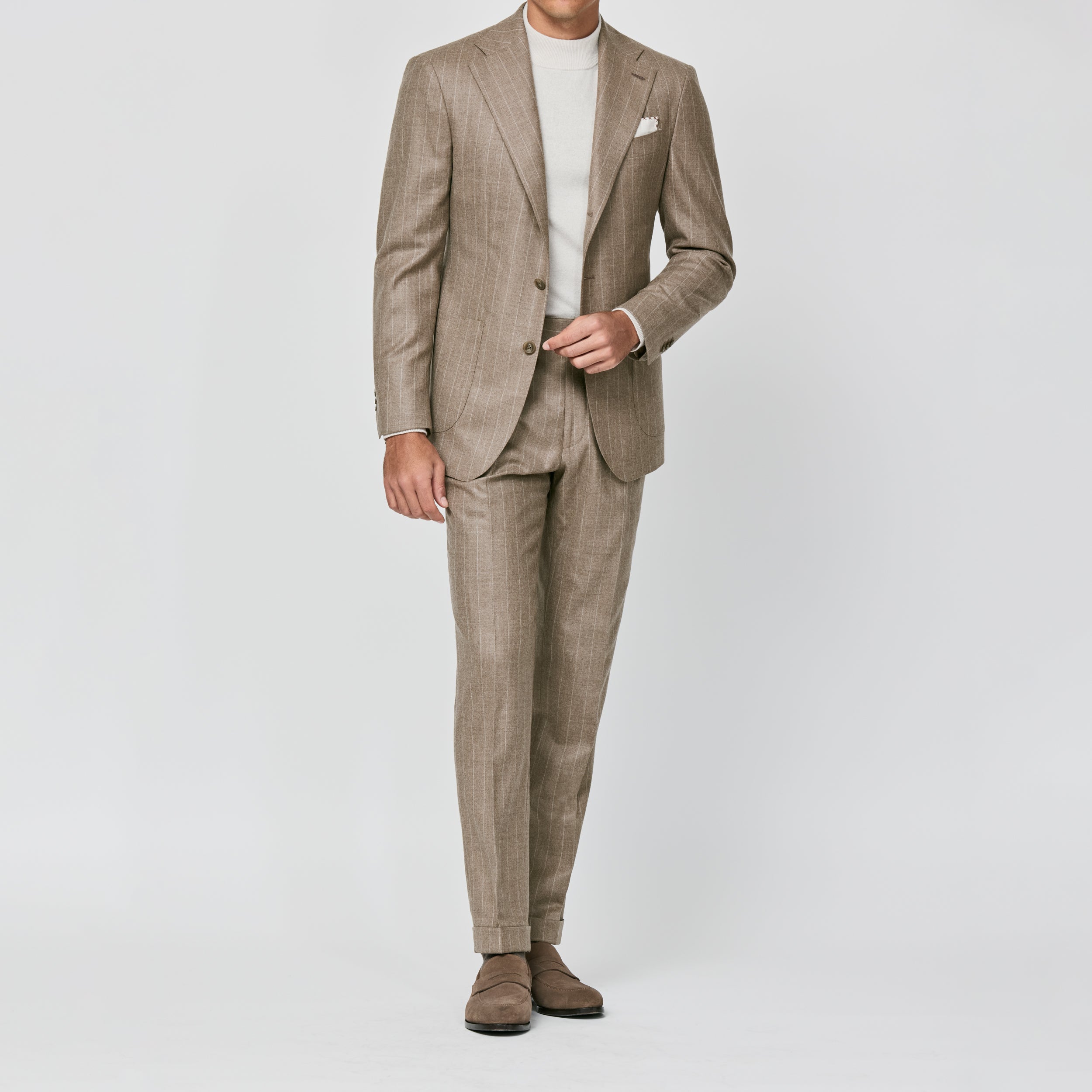 Light Mocha Wool Twill w/ Light Brown Stripes Suit