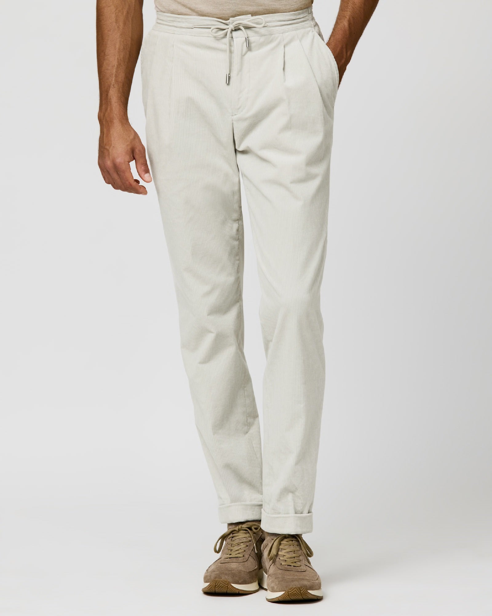 Ice Grey Stretch Cotton Corduroy Trousers