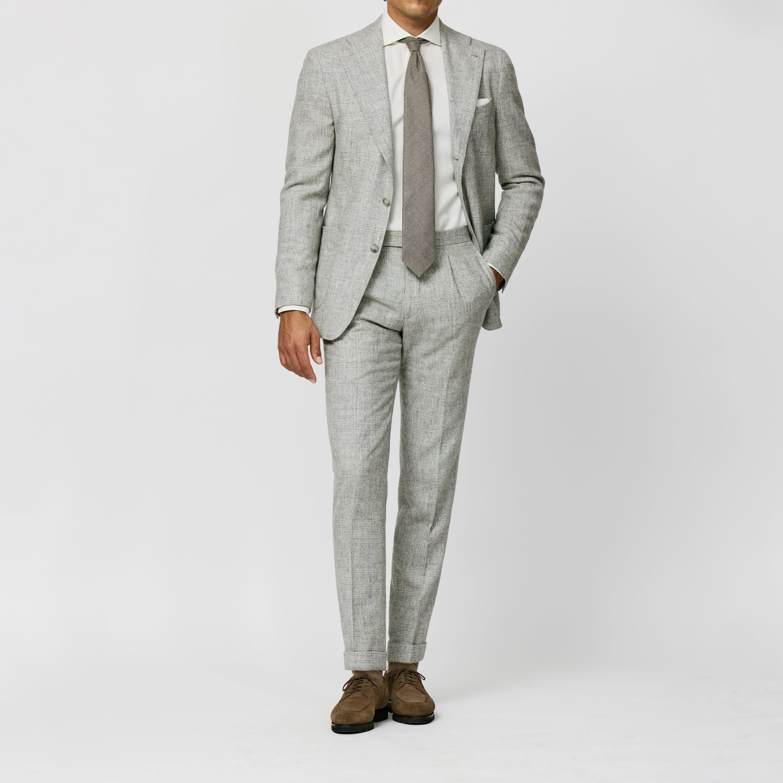 Light Gray-Ivory Wool-Alpaca Blend Glen Plaid Suit