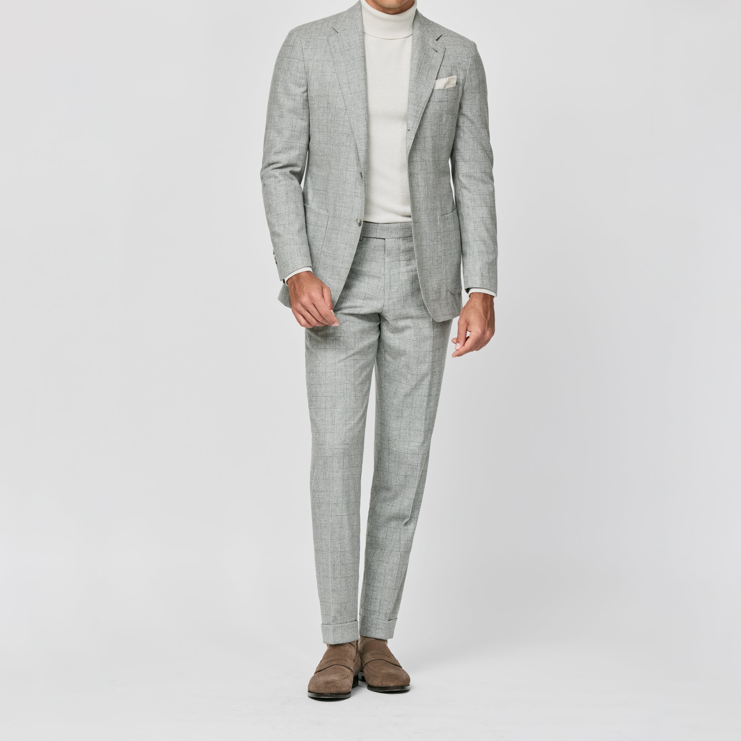 Smoke Grey Wool-Cashmere w/ Tonal Glen Plaid Suit