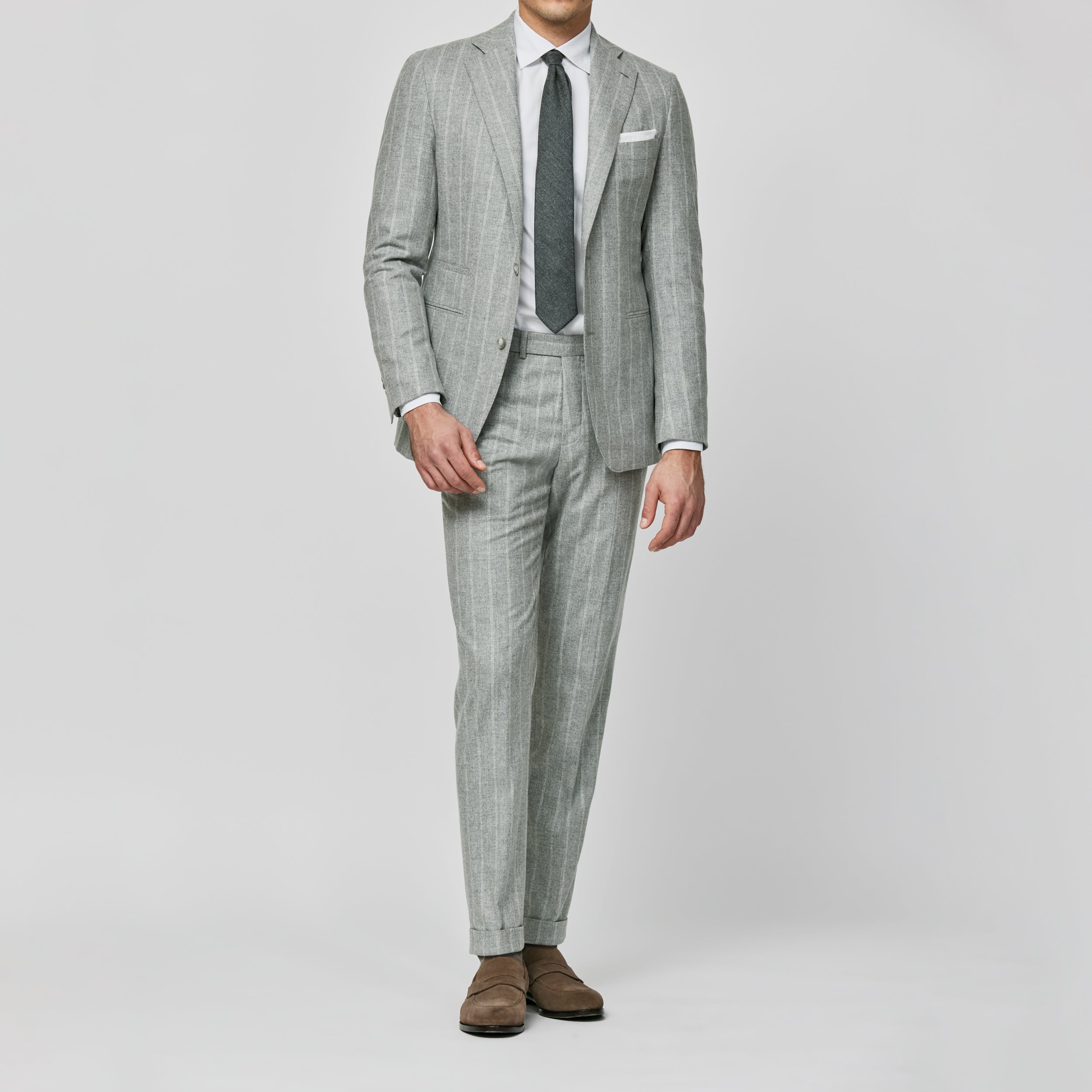 Stone Grey Wool-Cashmere w/ Chalk Stripe Suit