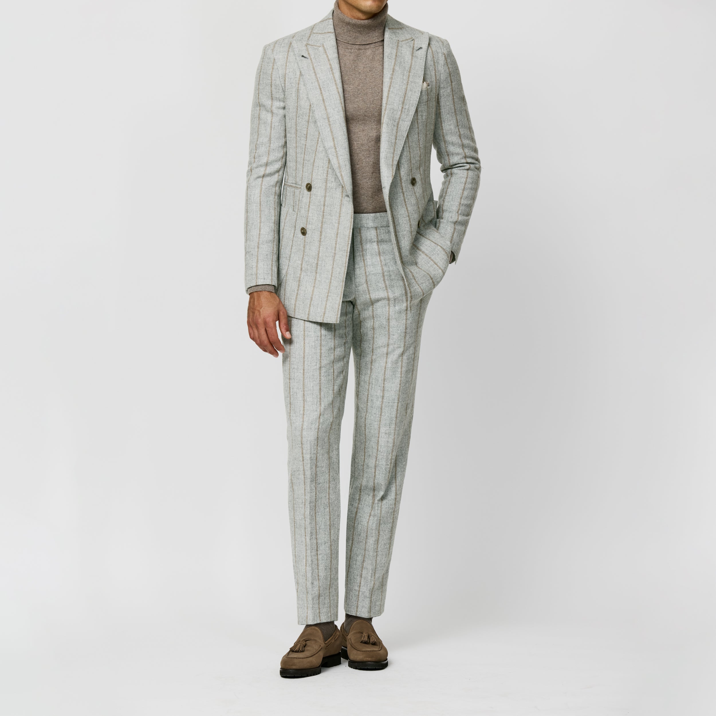 Stone Grey Alpaca-Wool w/ Cinnamon Stripe Suit