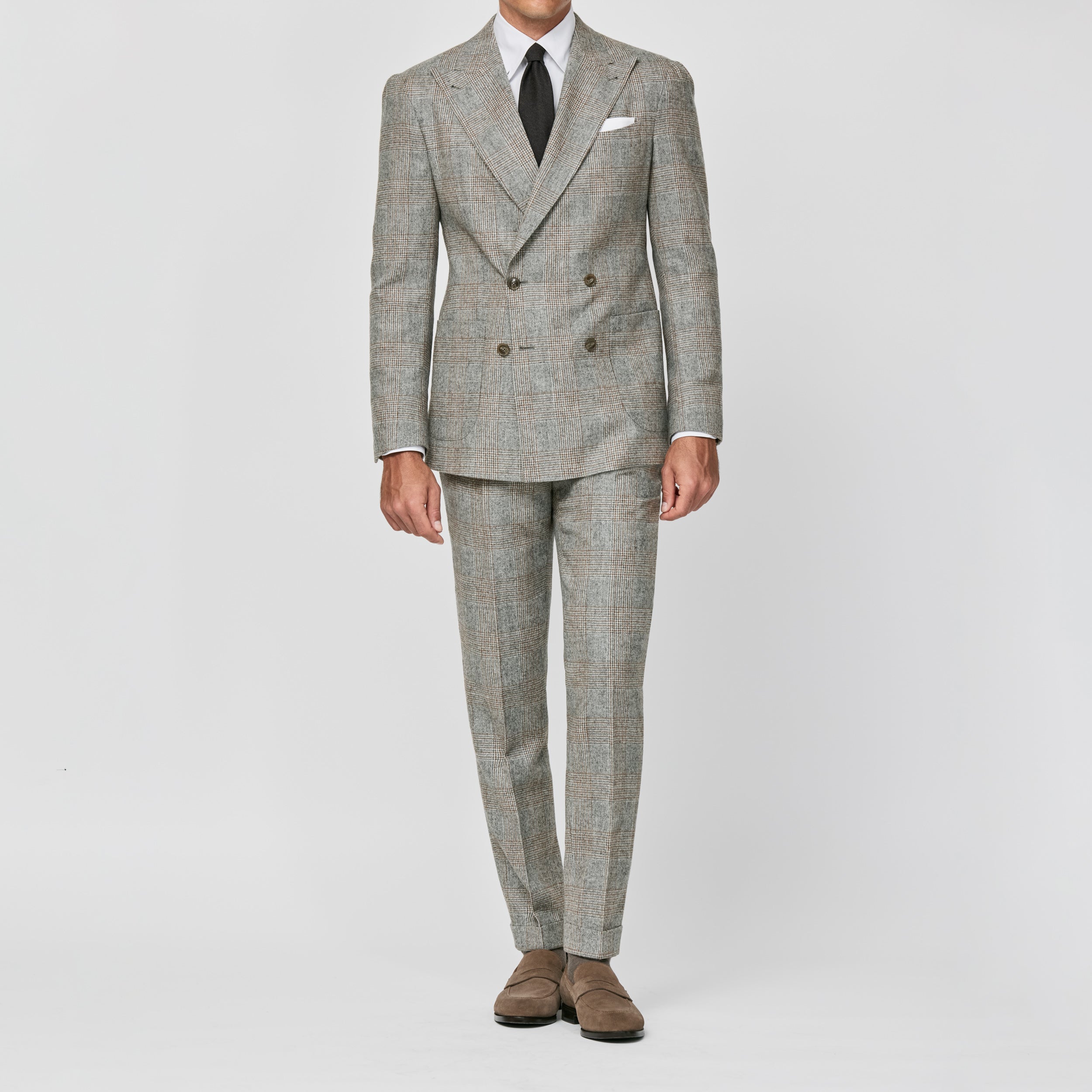 Ice Grey Wool-Alpaca Blend w/ Grey-Cinnamon Glen Plaid Suit