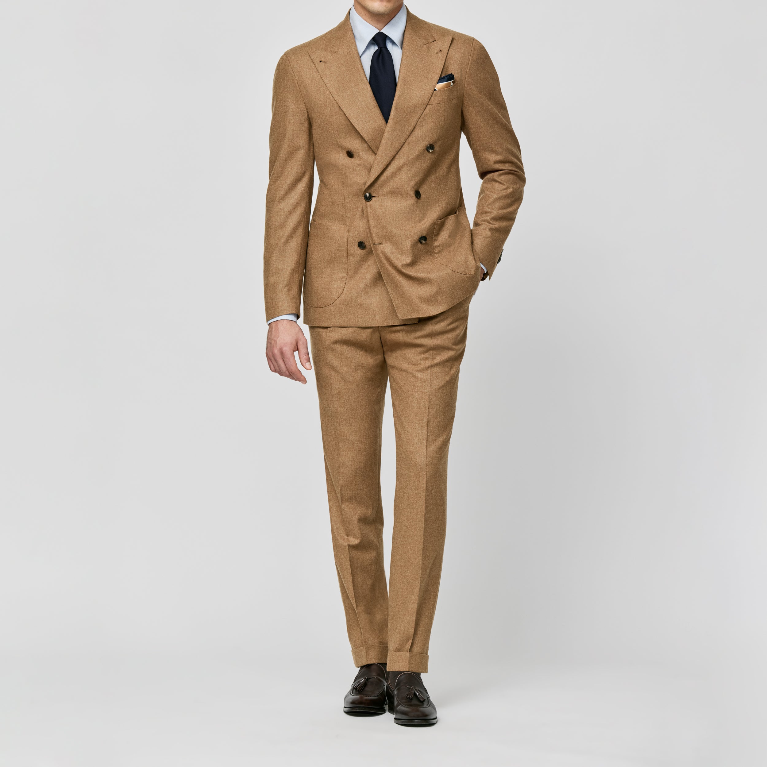 Camel Wool-Cashmere Plain Weave Suit