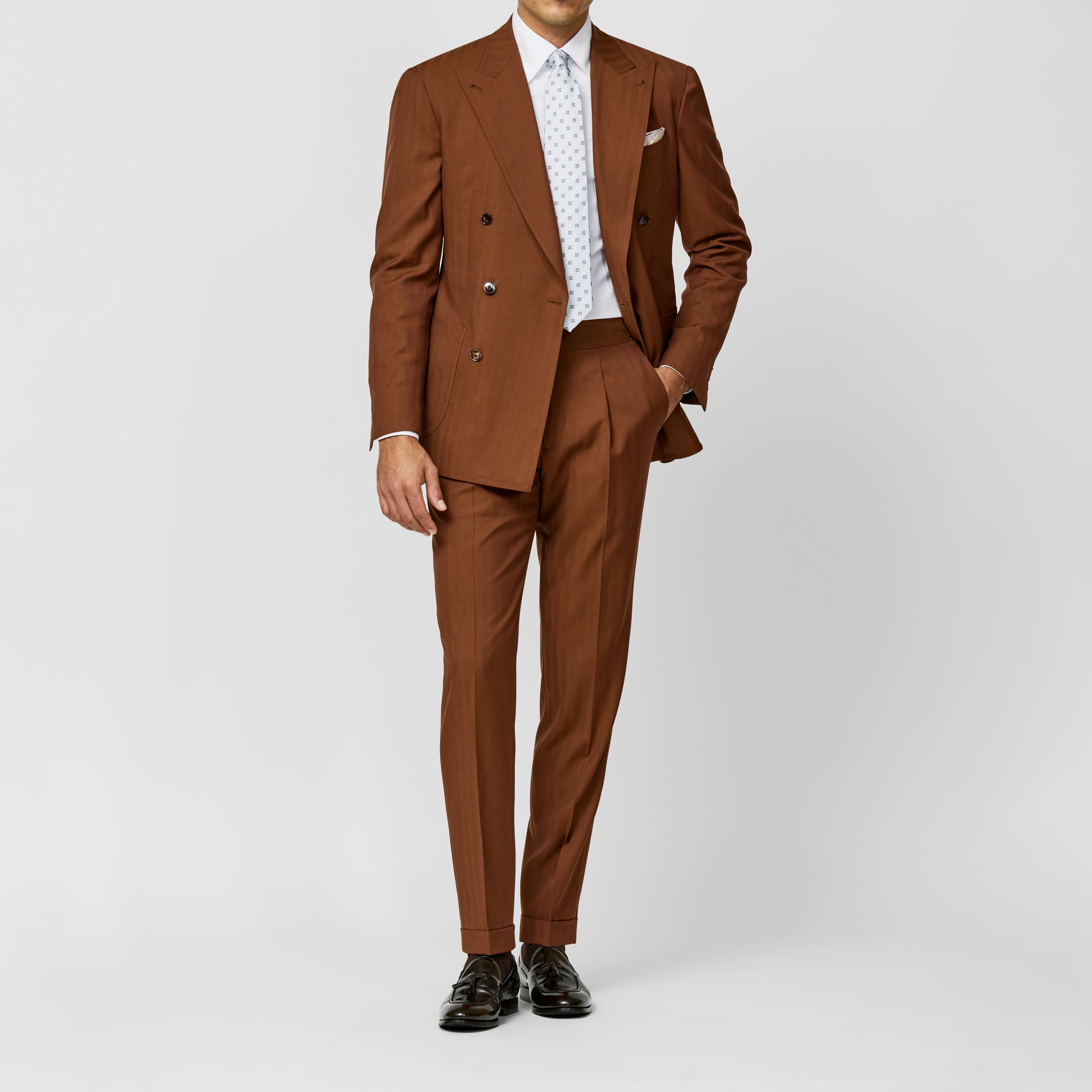 Terracotta S130 Natural BiStretch Wool Solaro Herringbone