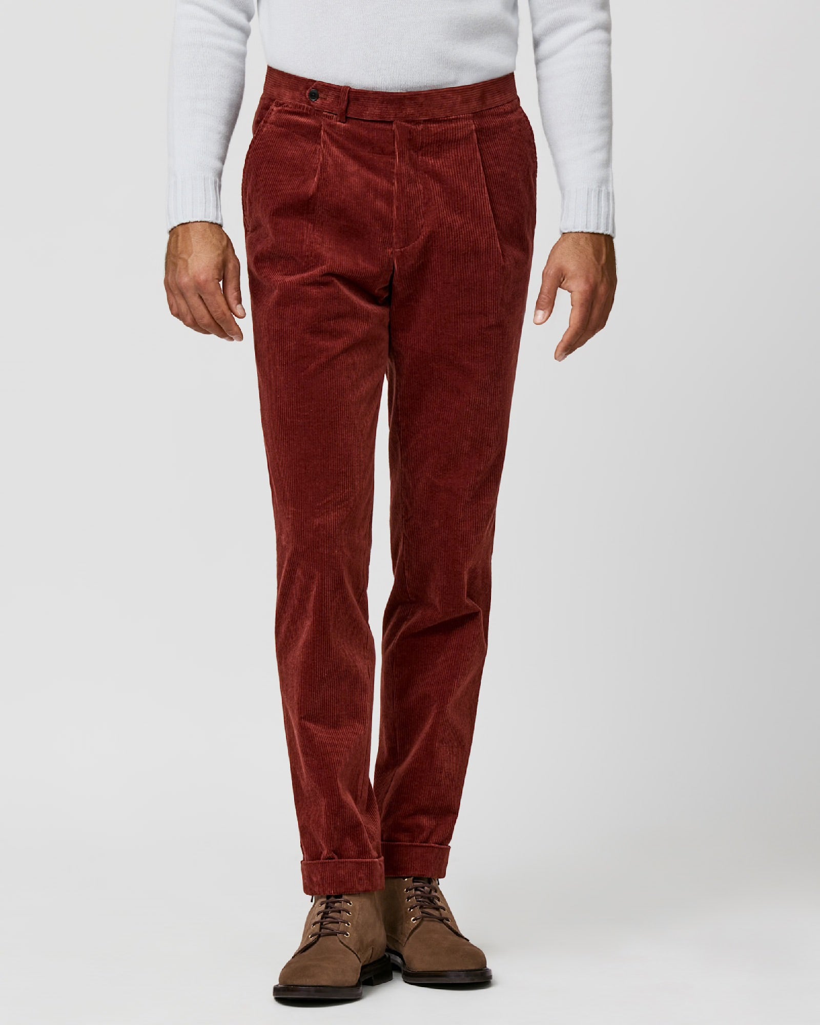 Rust Orange Stretch Cotton Corduroy Trousers