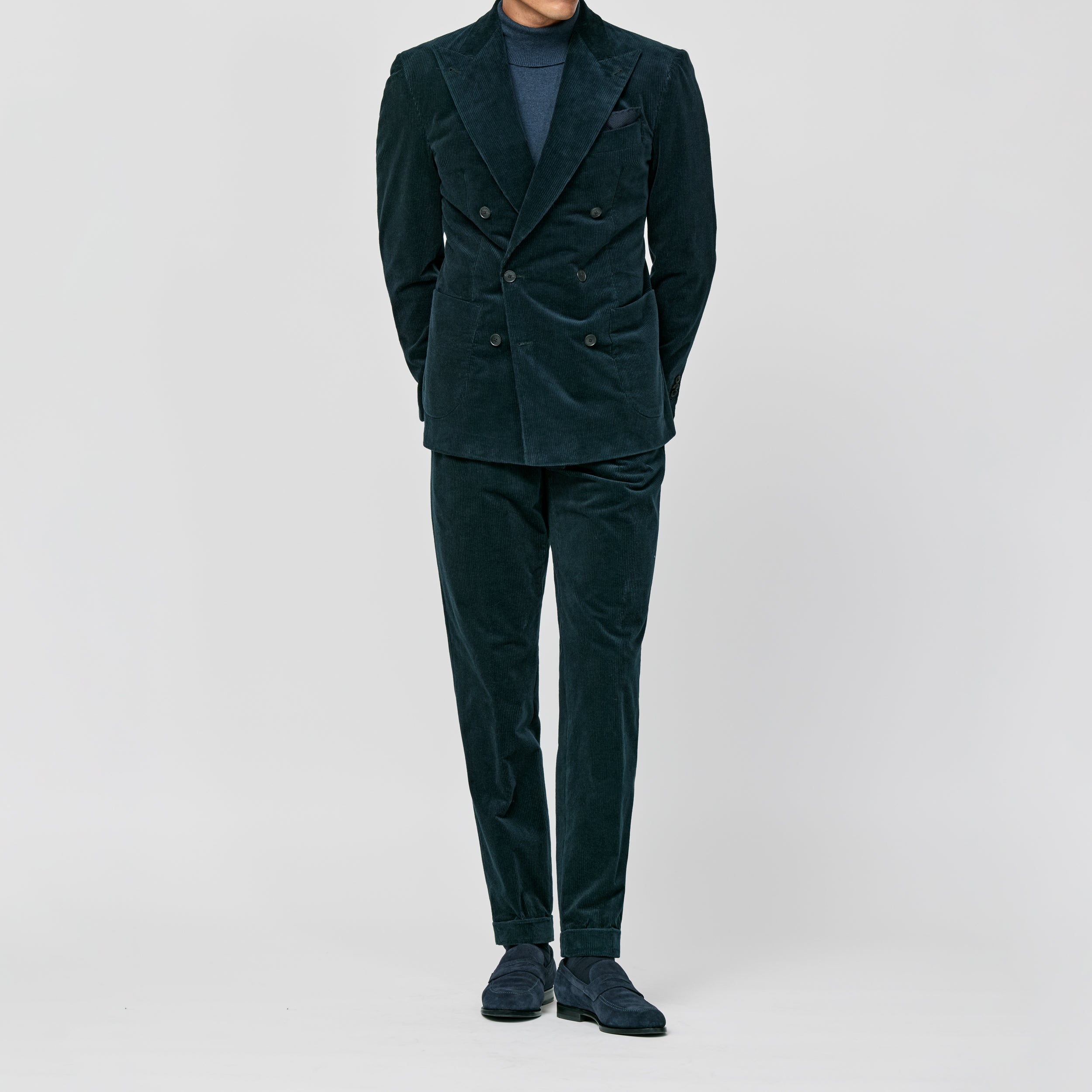 Dark Petrol Stretch Cotton Corduroy Suit