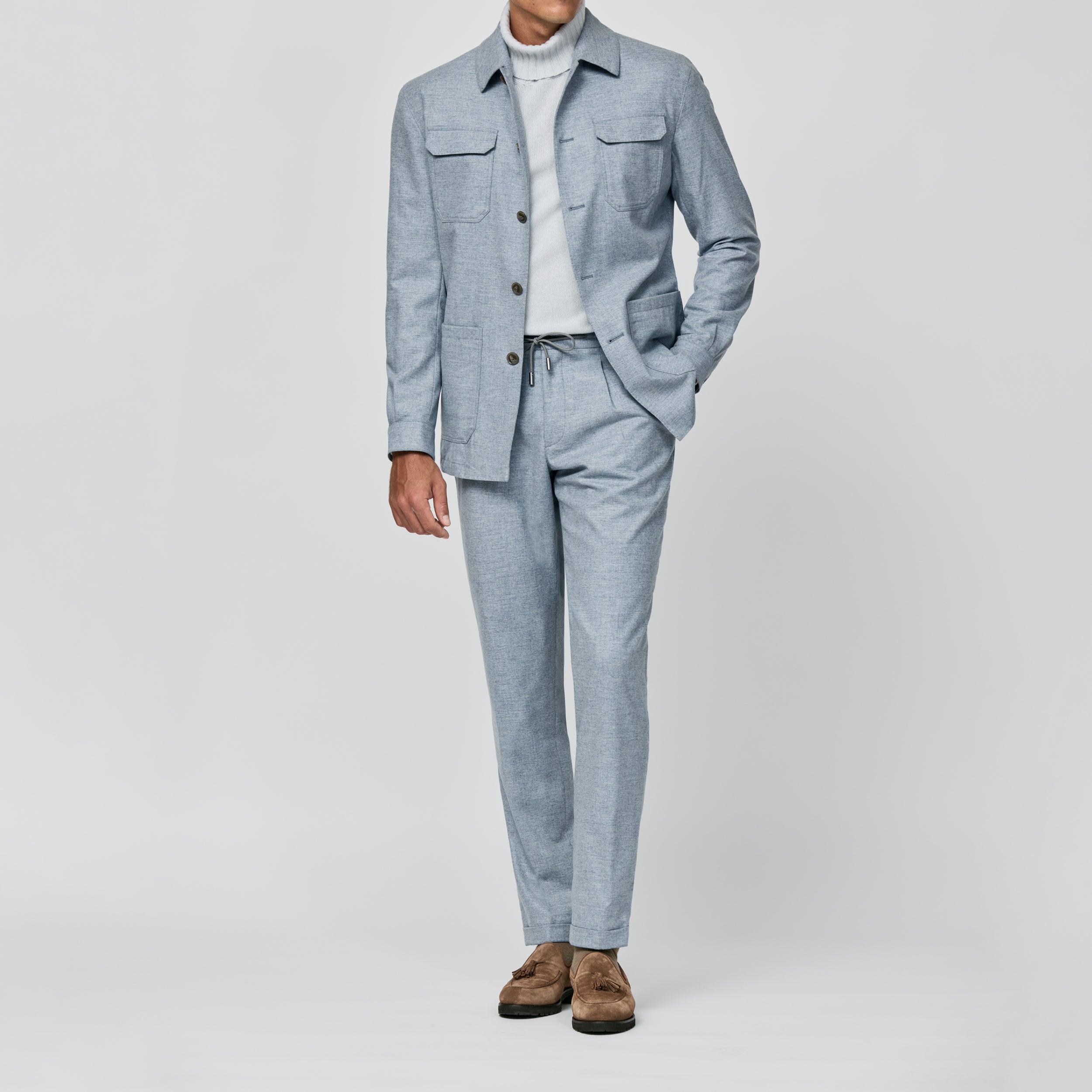 Ice Blue-Grey Wool-Cashmere Plain Weave Suit