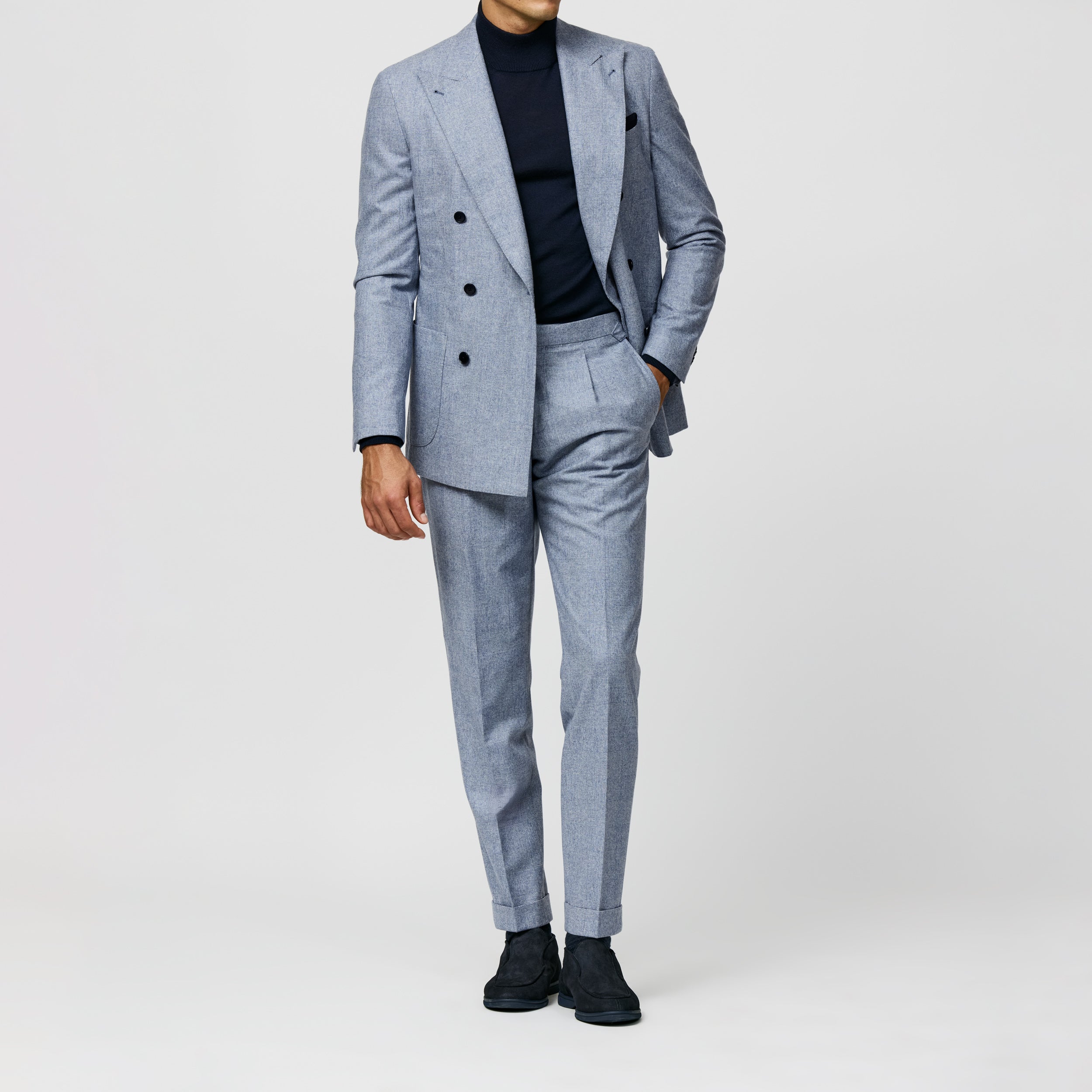 Royal Blue-Off-White WoolCashmere w/ Glen Plaid Suit