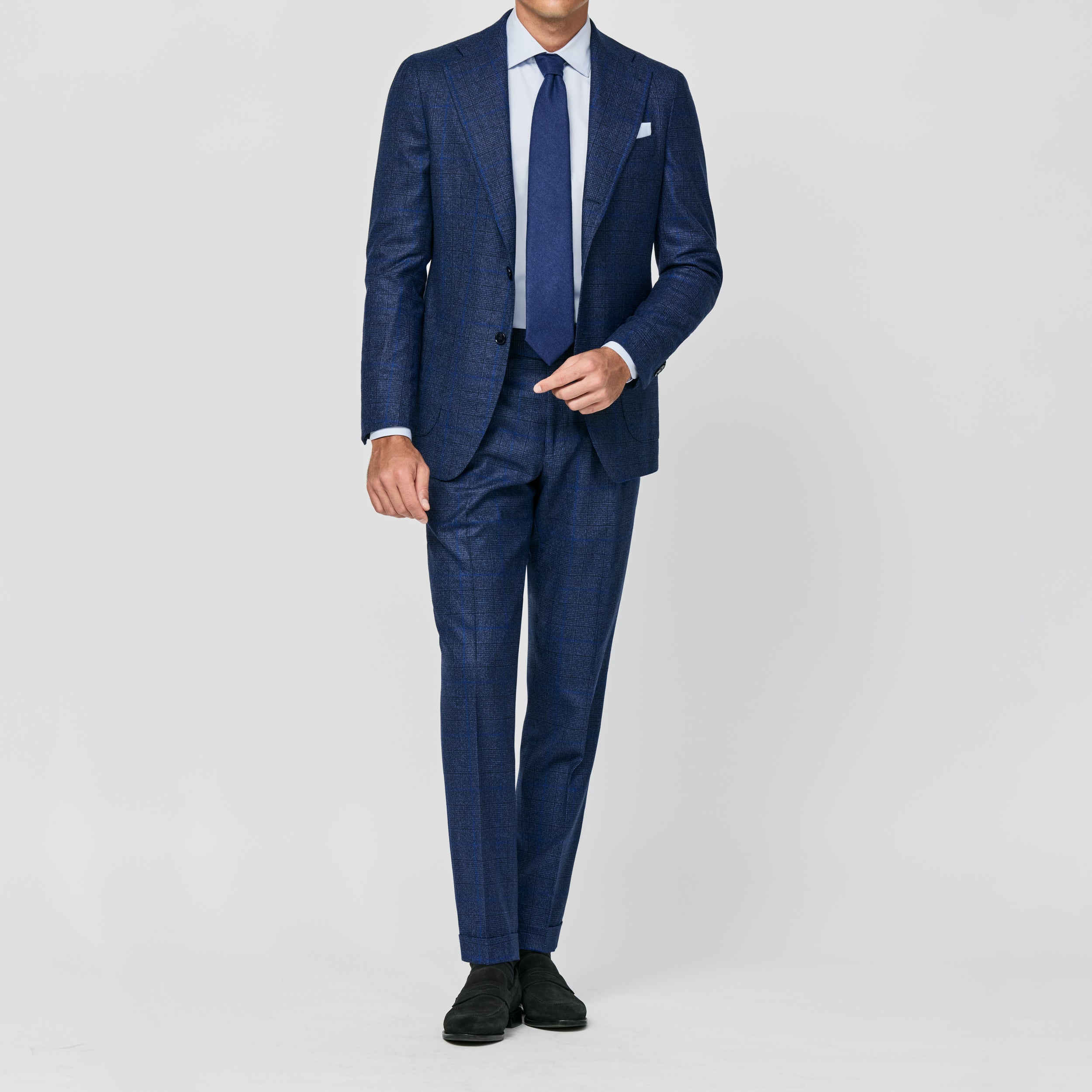 Royal Blue S120 Natural Stretch Wool Glen Plaid w/ Windowpane Suit