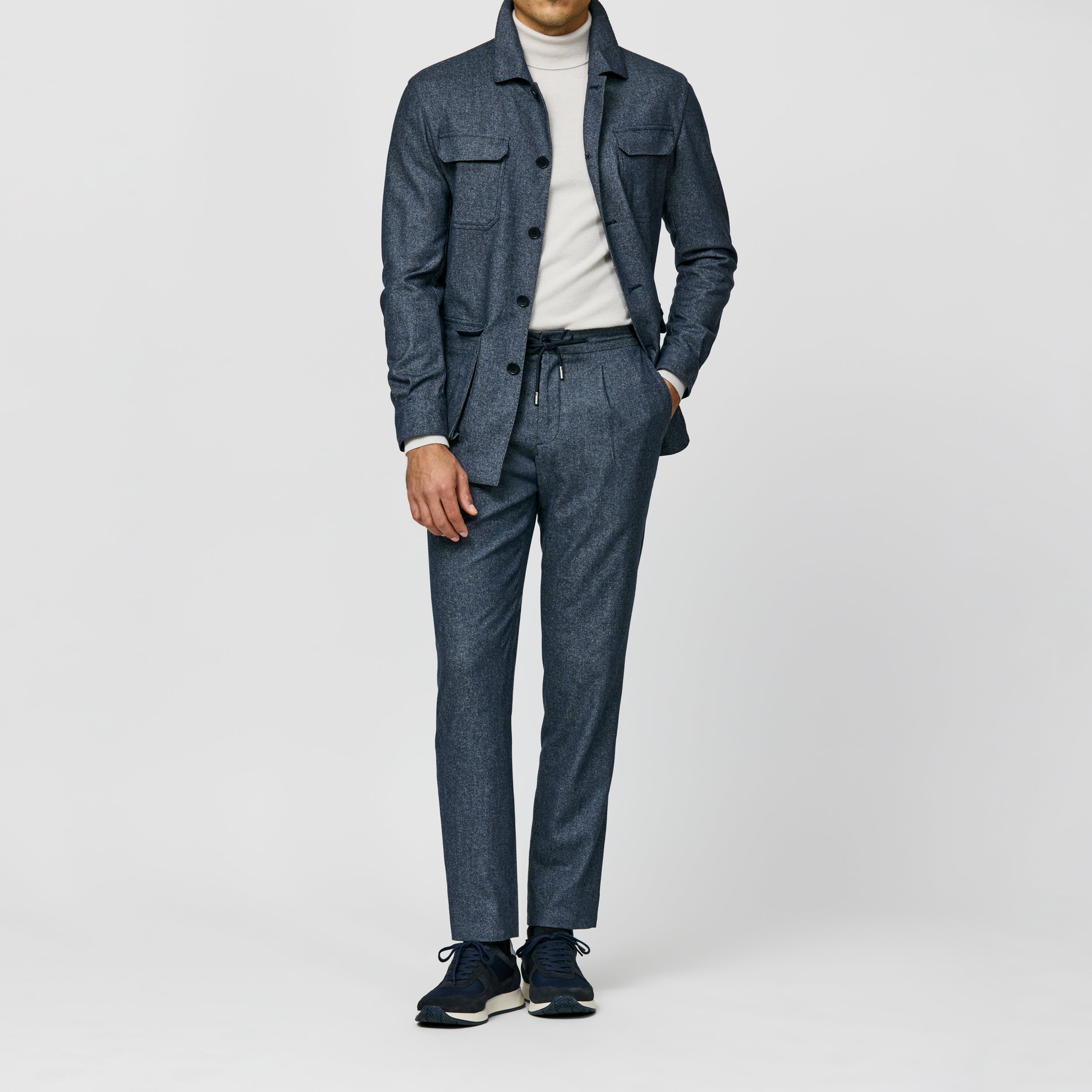 Denim Blue Stretch Wool-CottonCashmere Flannel Suit