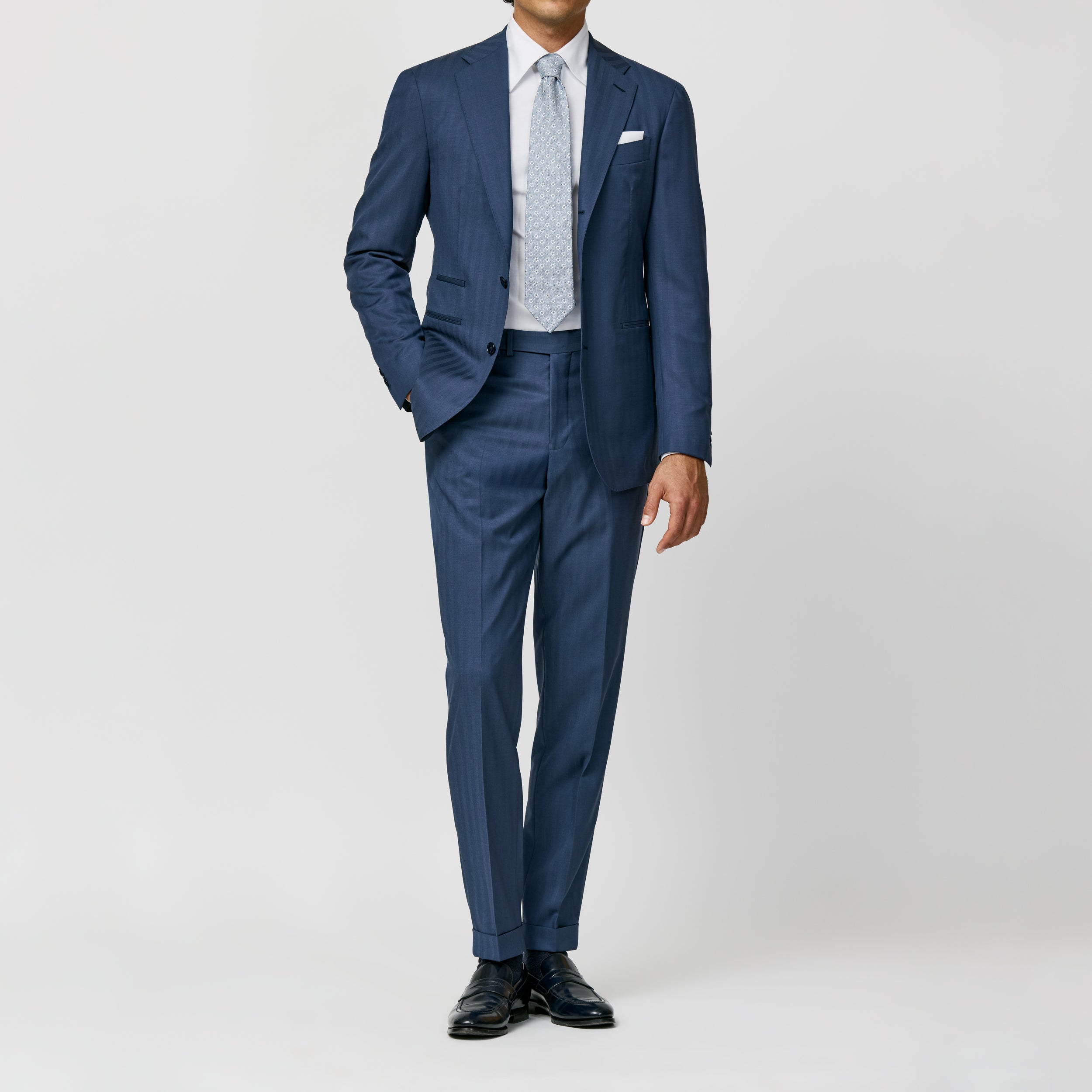Neapolitan Blue S130 Natural BiStretch Wool Solaro Herringbone Suit