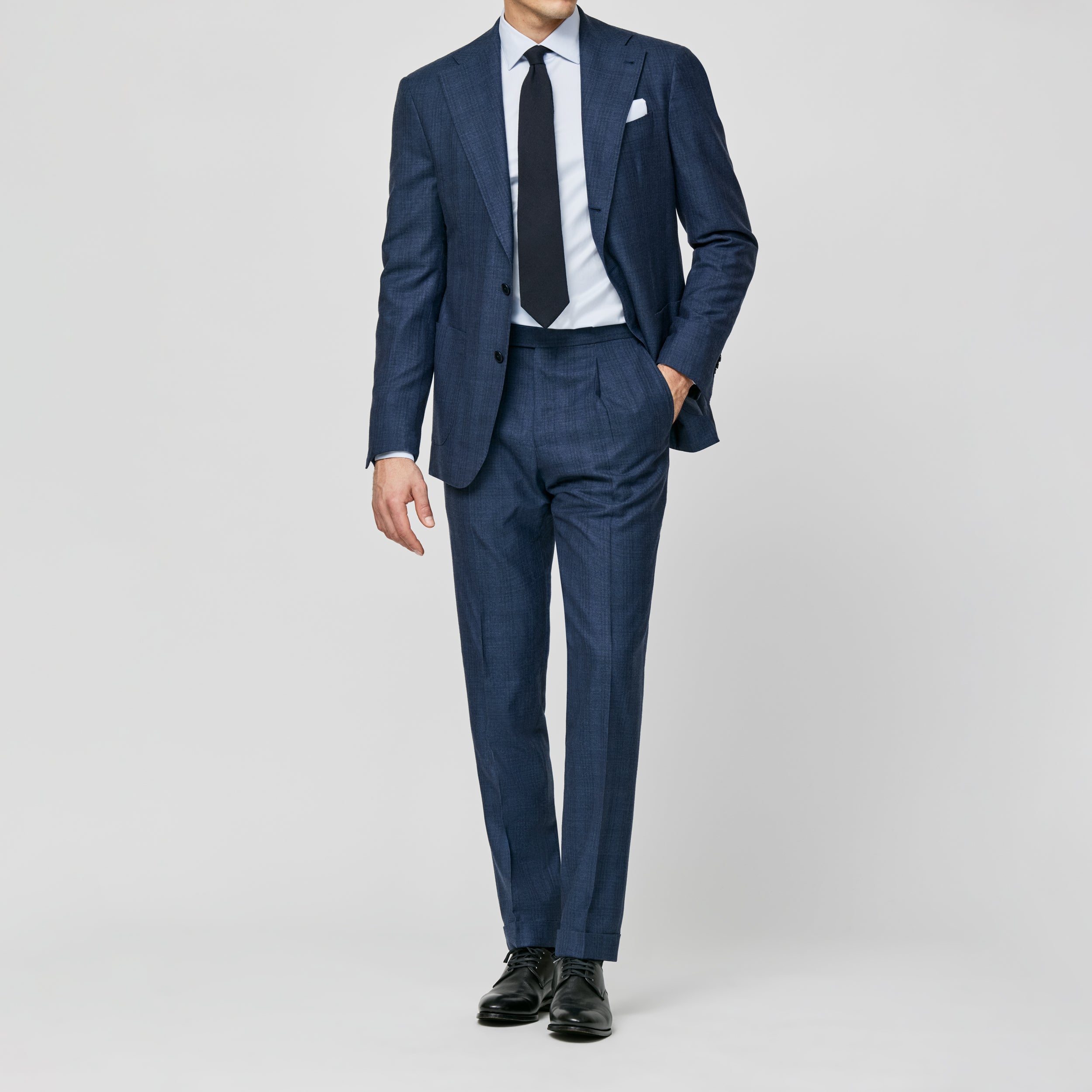 Dark Slate Wool-Silk w/ Faded Check Suit