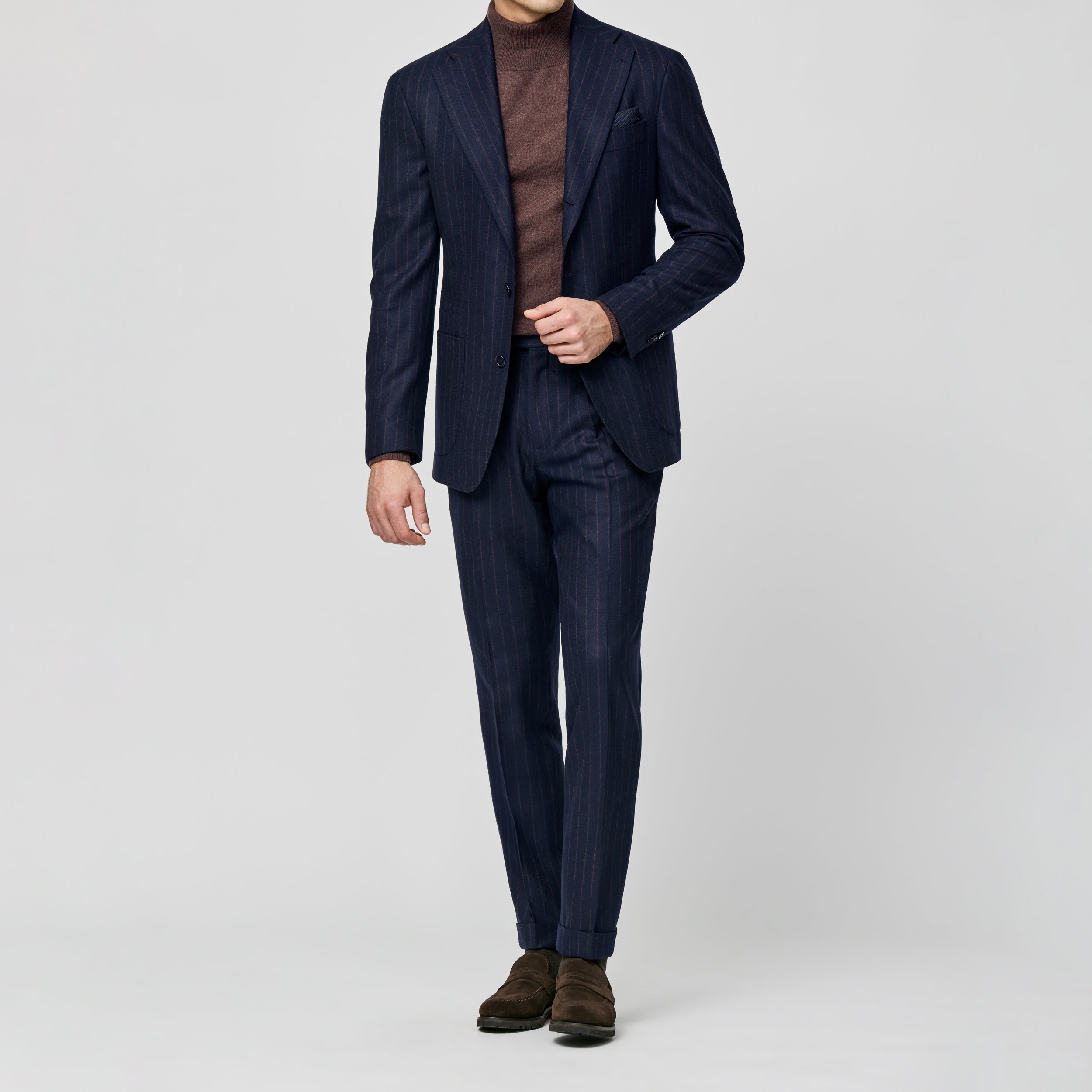 Dark Indigo Stretch Wool Twill w/ Rust Stripes Suit