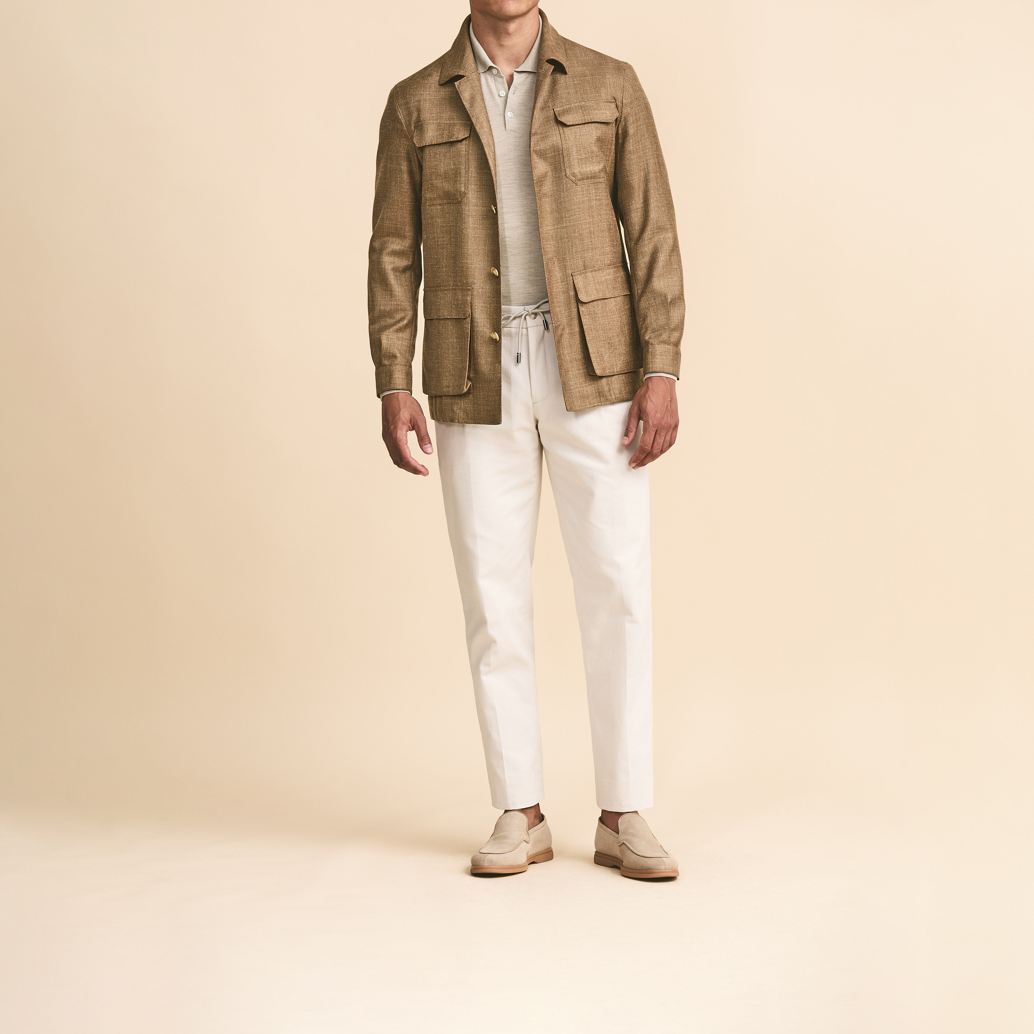 Caramel Wool-Silk-Linen Twill Utility Jacket
