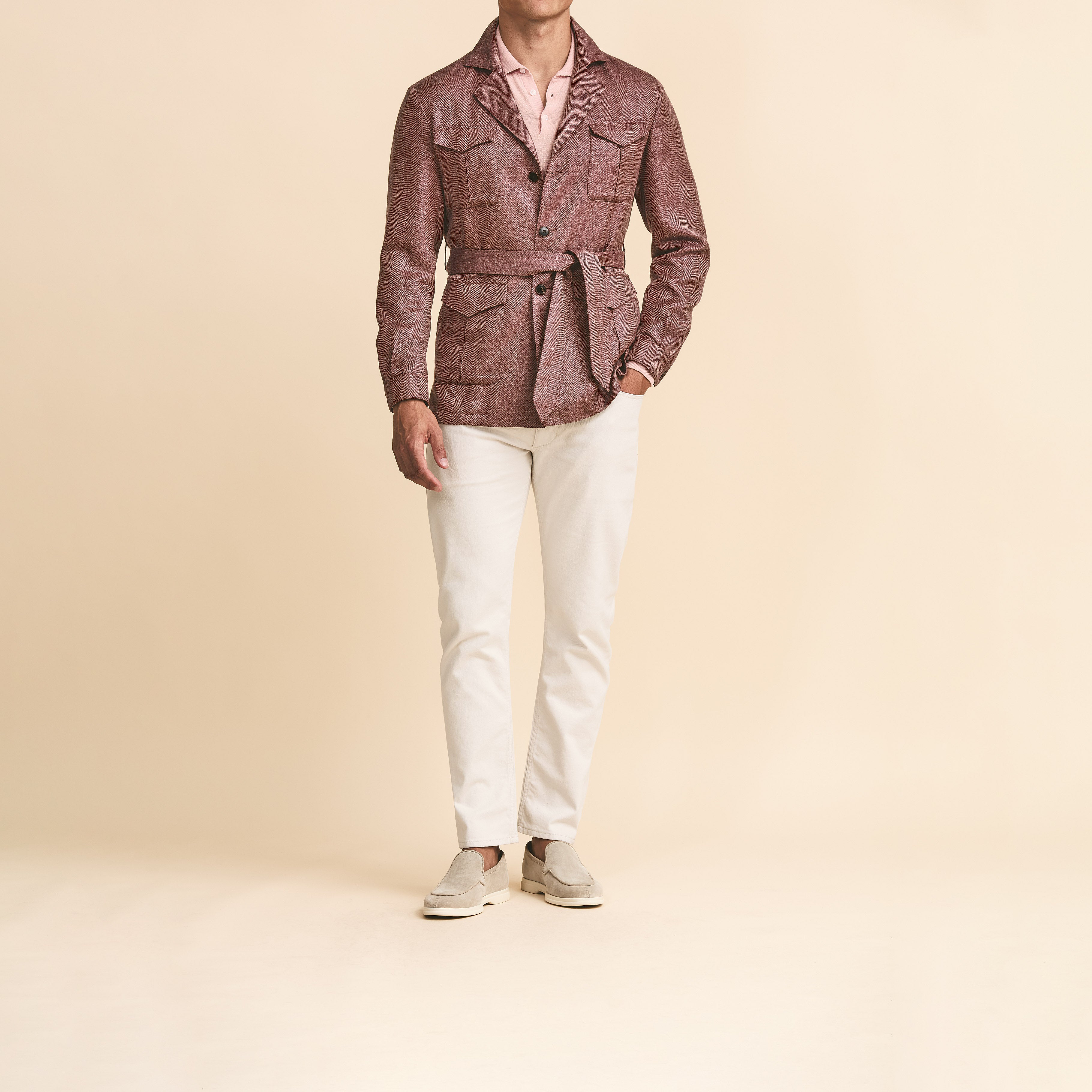 Plum Wool-Silk-Linen Herringbone Safari Jacket