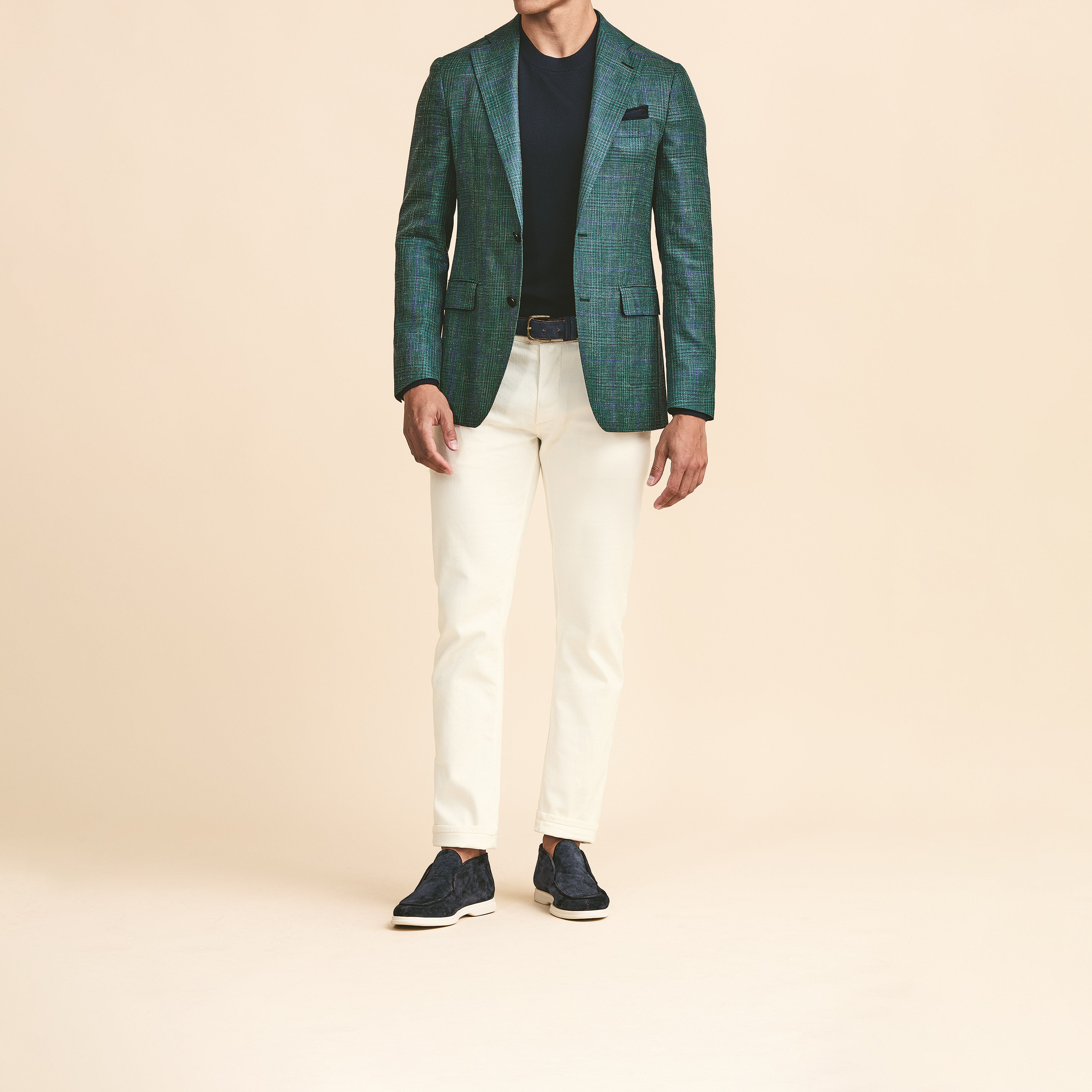 Green Wool-Silk-Linen Check w/ Blue Overcheck Jacket