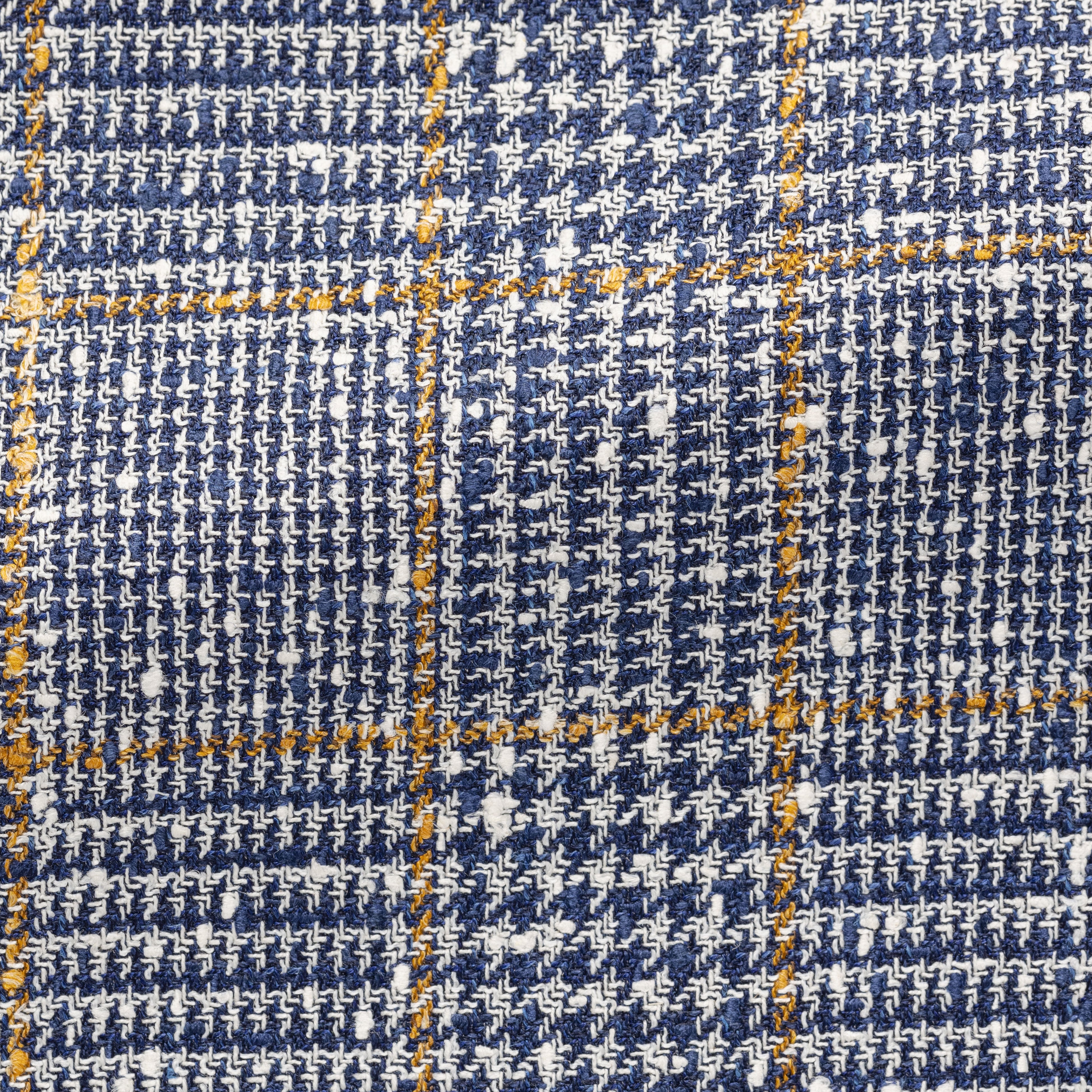 Royal Blue-Ivory Wool-Silk-Linen Glen Plaid w/ Light Brown Windowpane Jacket