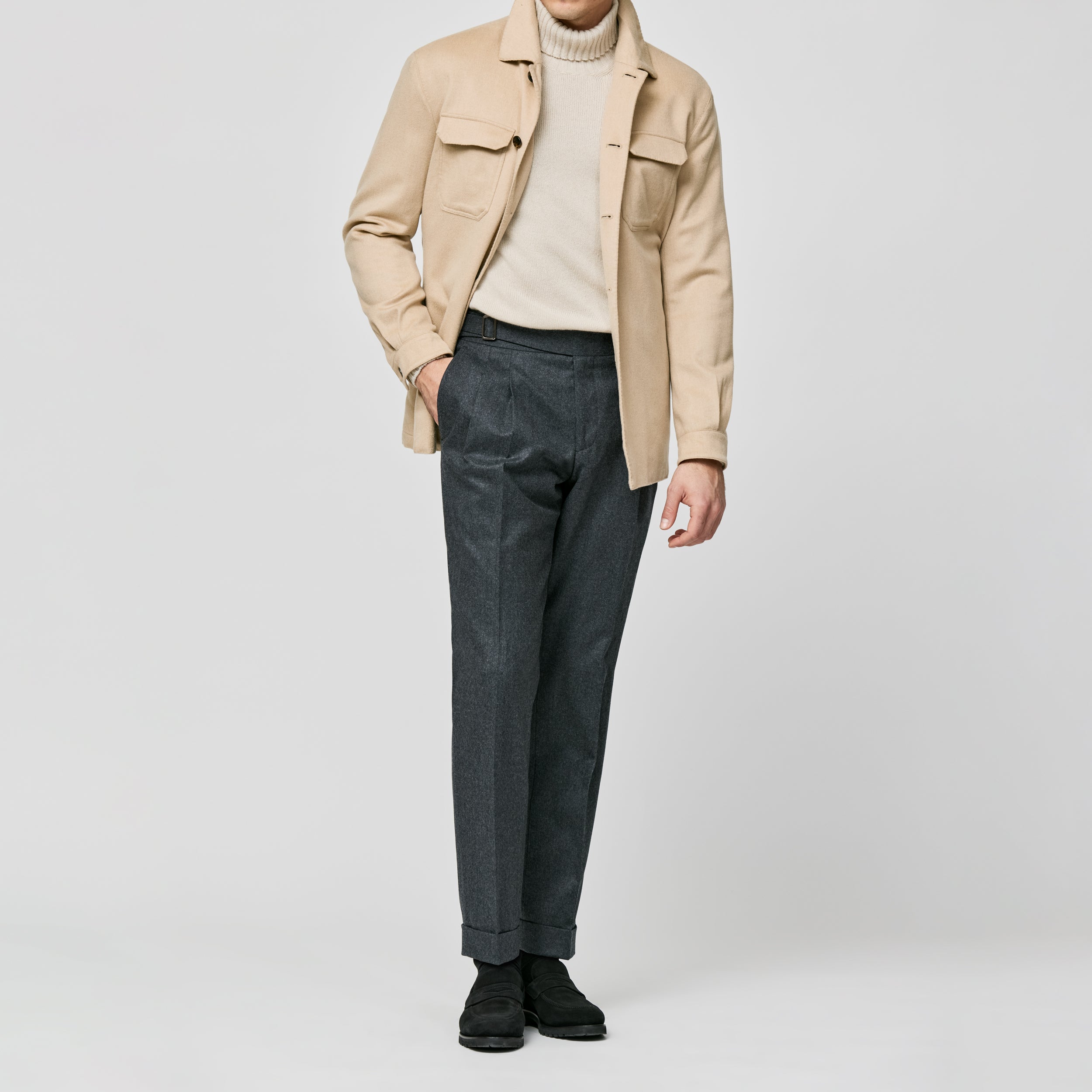 Warm Sand Brushed Camel Plain Weave Utility Jacket