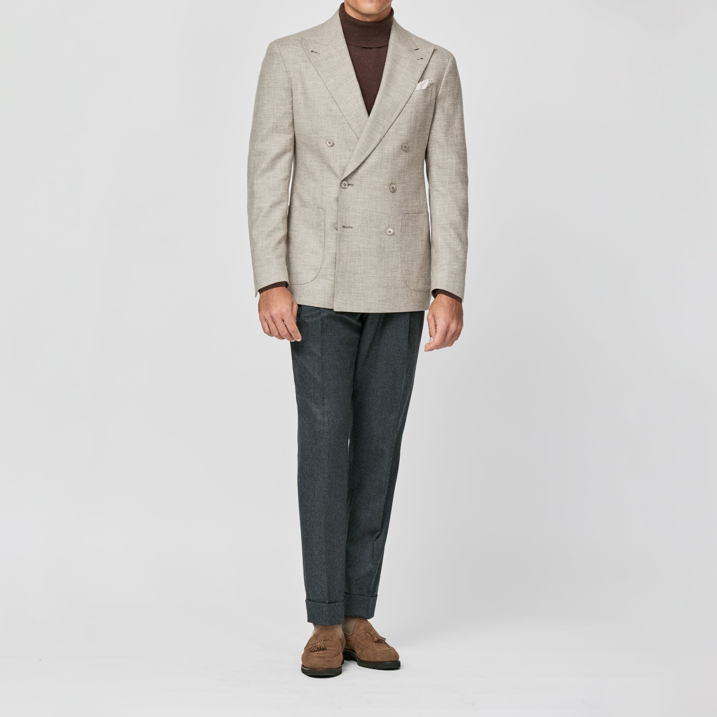 Sand Mélange Stretch Wool-SilkCotton Blend Jacket