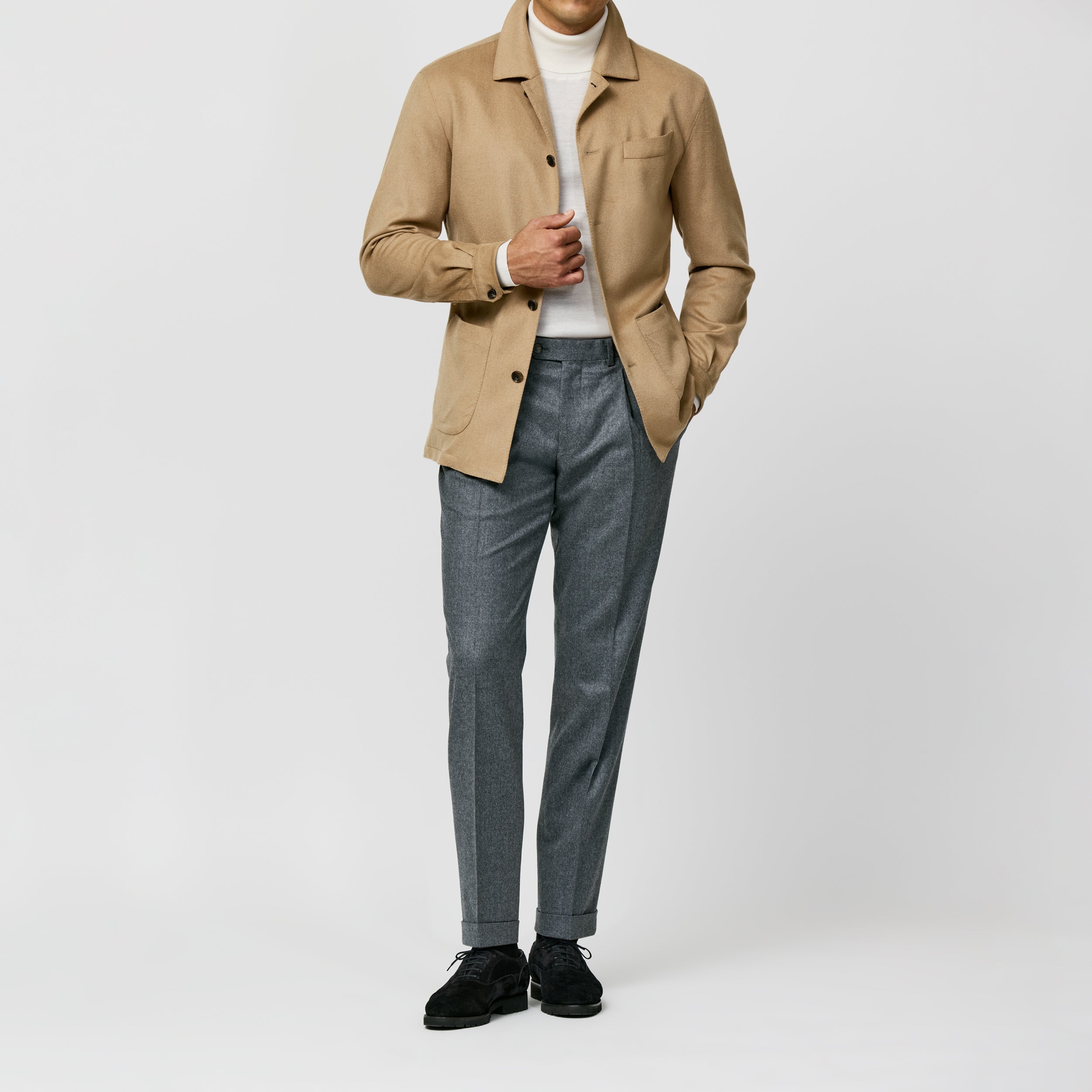 Soft Caramel Brushed Camel Plain Weave Utility Jacket