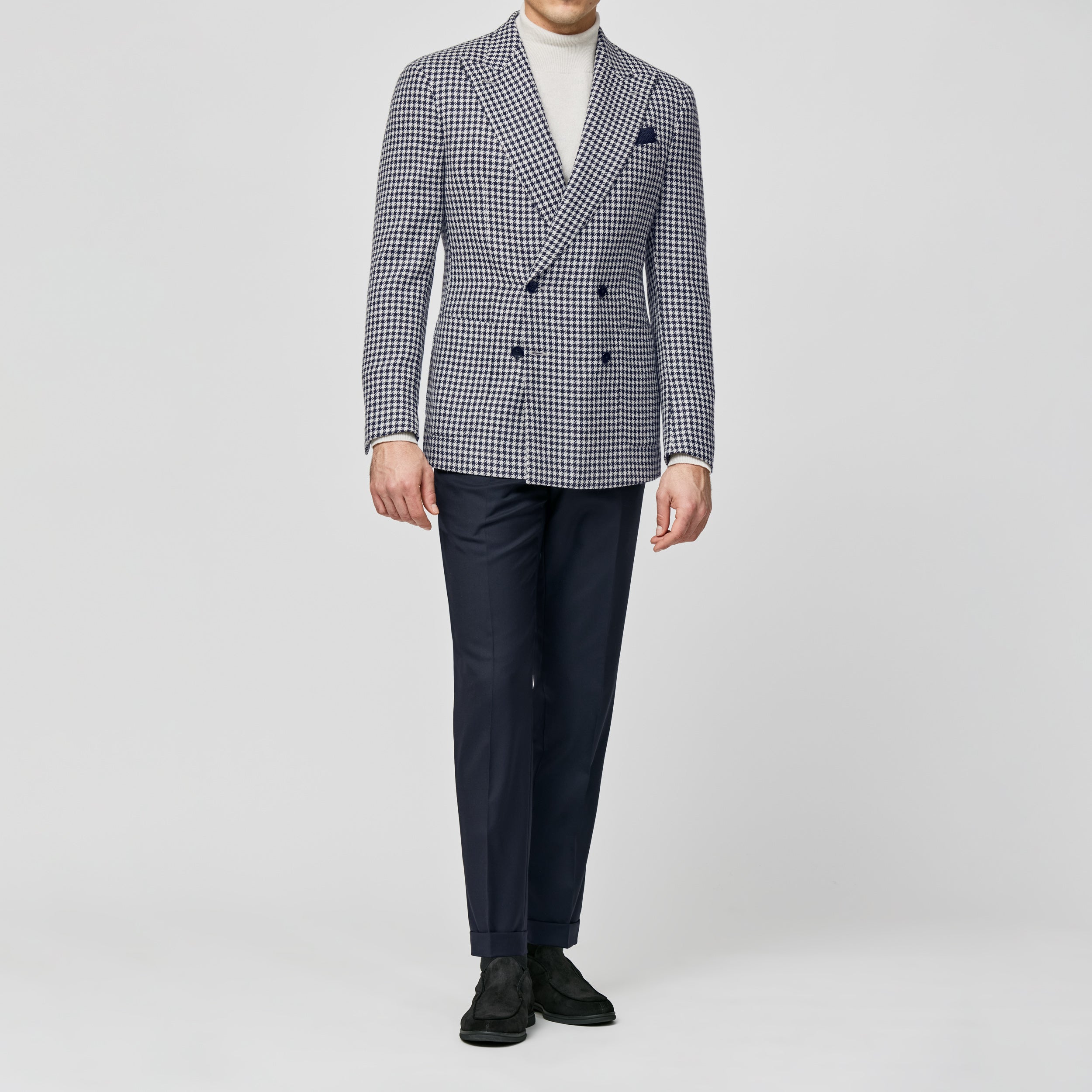 Midnight Blue-Off-White WoolAlpaca-Silk Houndstooth Jacket
