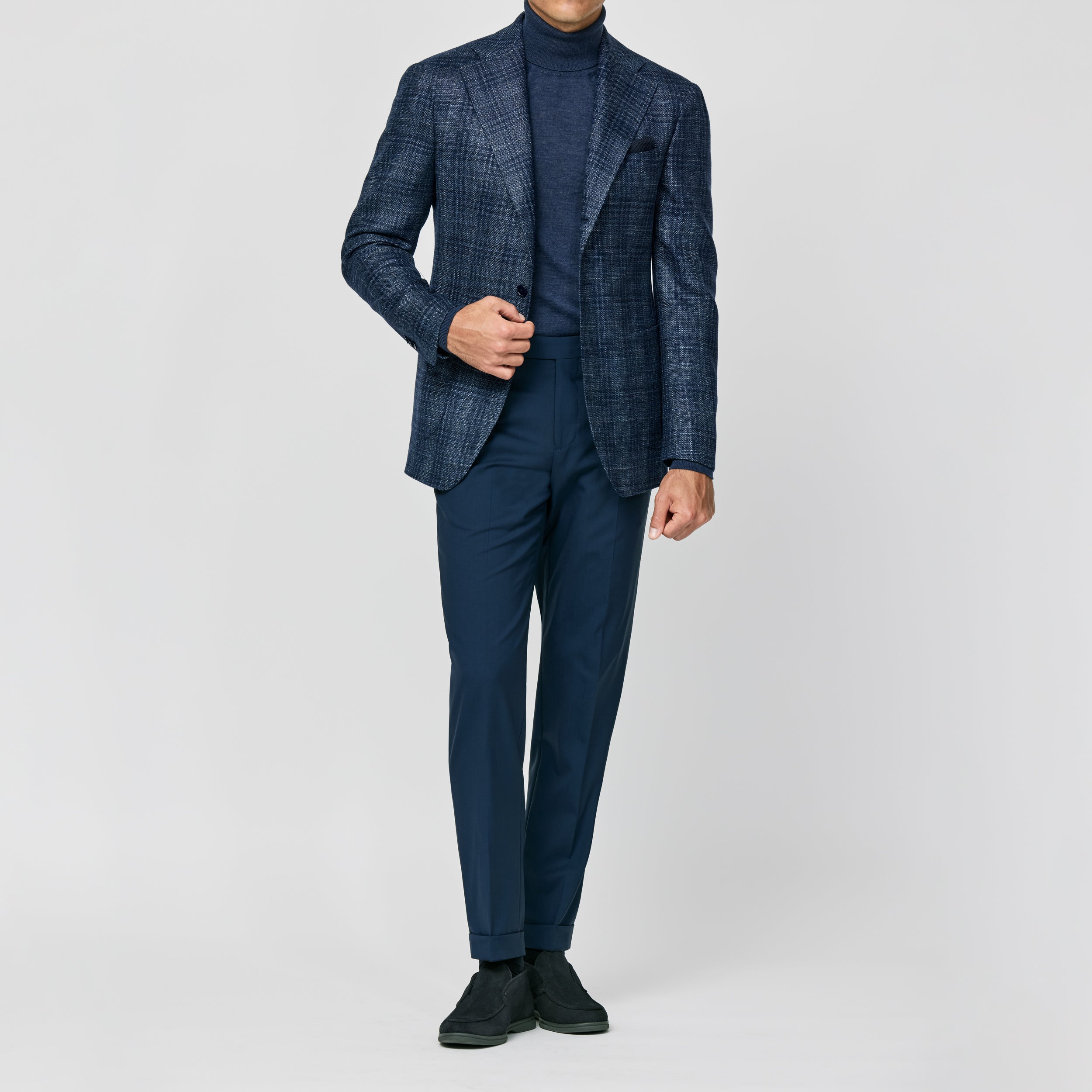 Neapolitan Blue-Light Blue WoolSilk w/ Dark Blue Glen Plaid Jacket