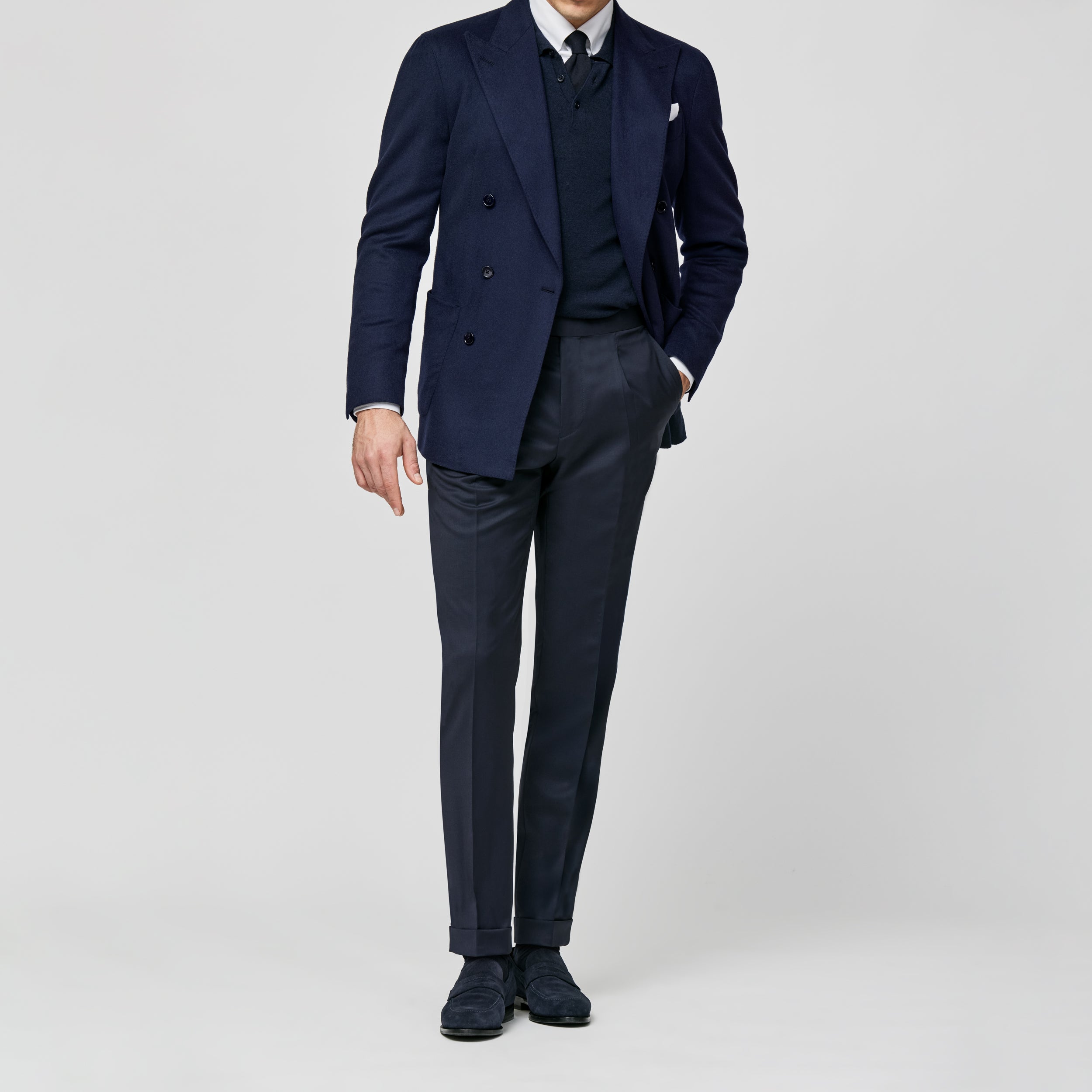 Midnight Blue Brushed Camel Plain Weave Jacket