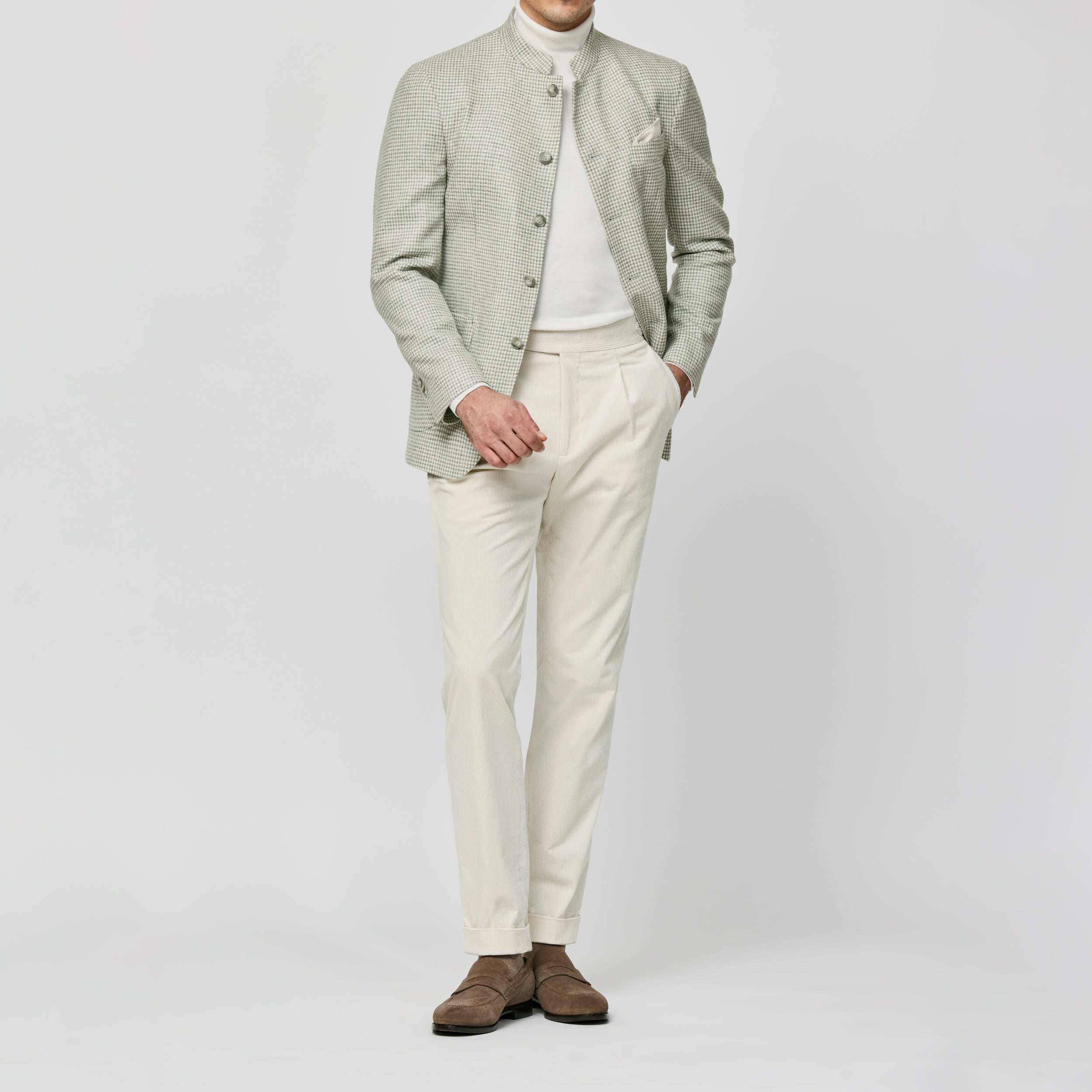 Smoke Grey Wool-Cashmere Houndstooth Jacket