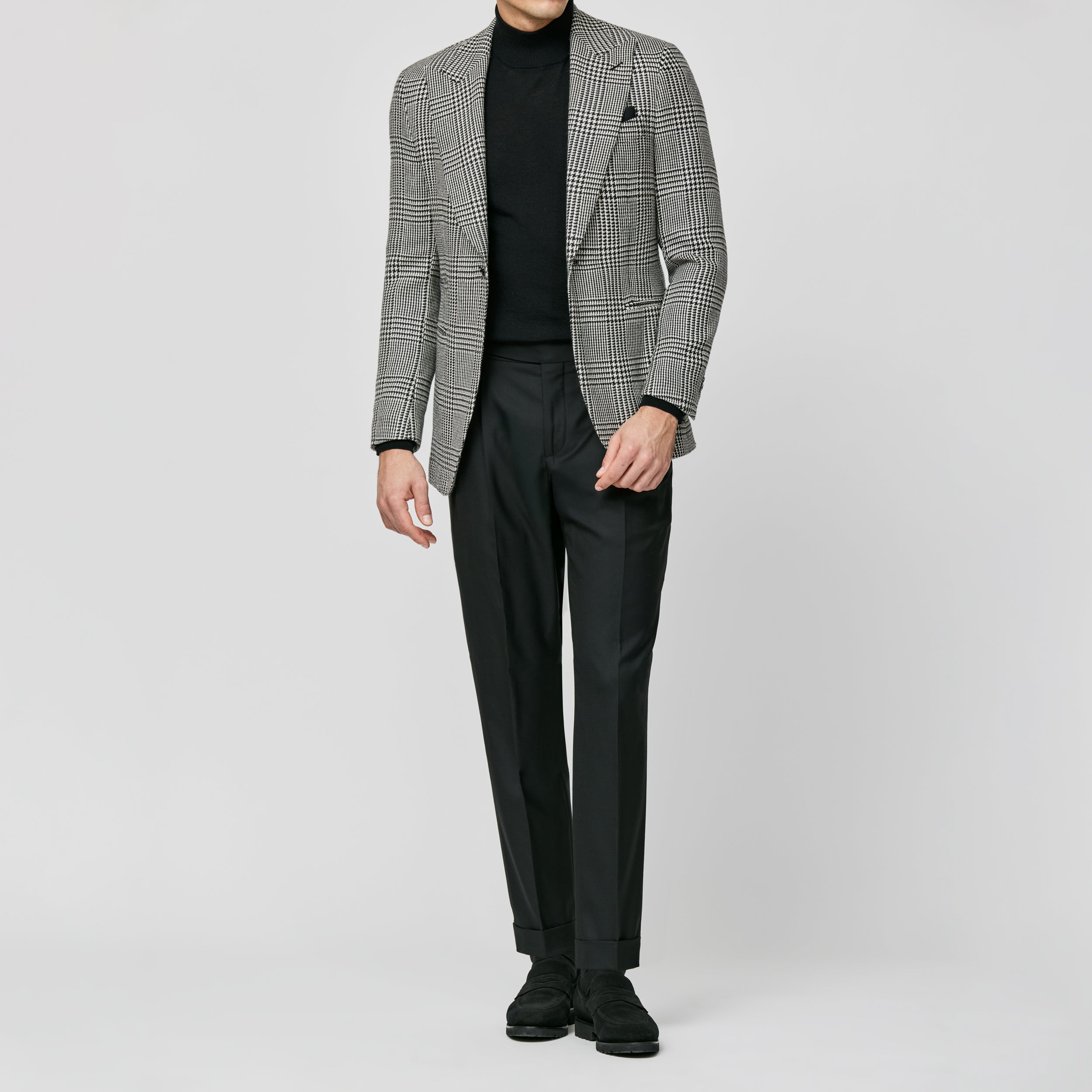 Black-White Wool-Alpaca-Silk Glen Plaid Jacket